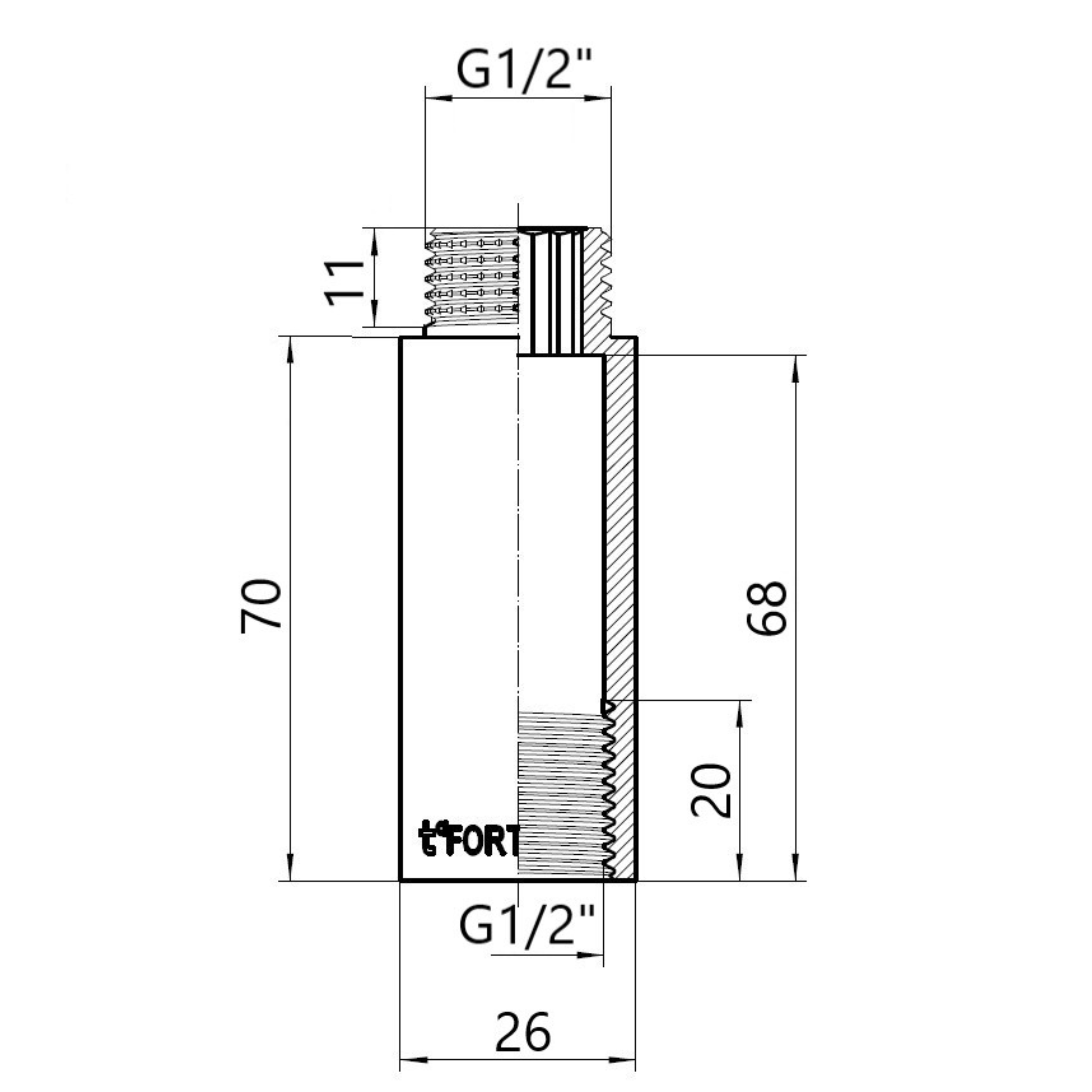 Thermo Alliance Forte Подовжувач хромований 1/2"ВЗ 70 мм TAF1301570