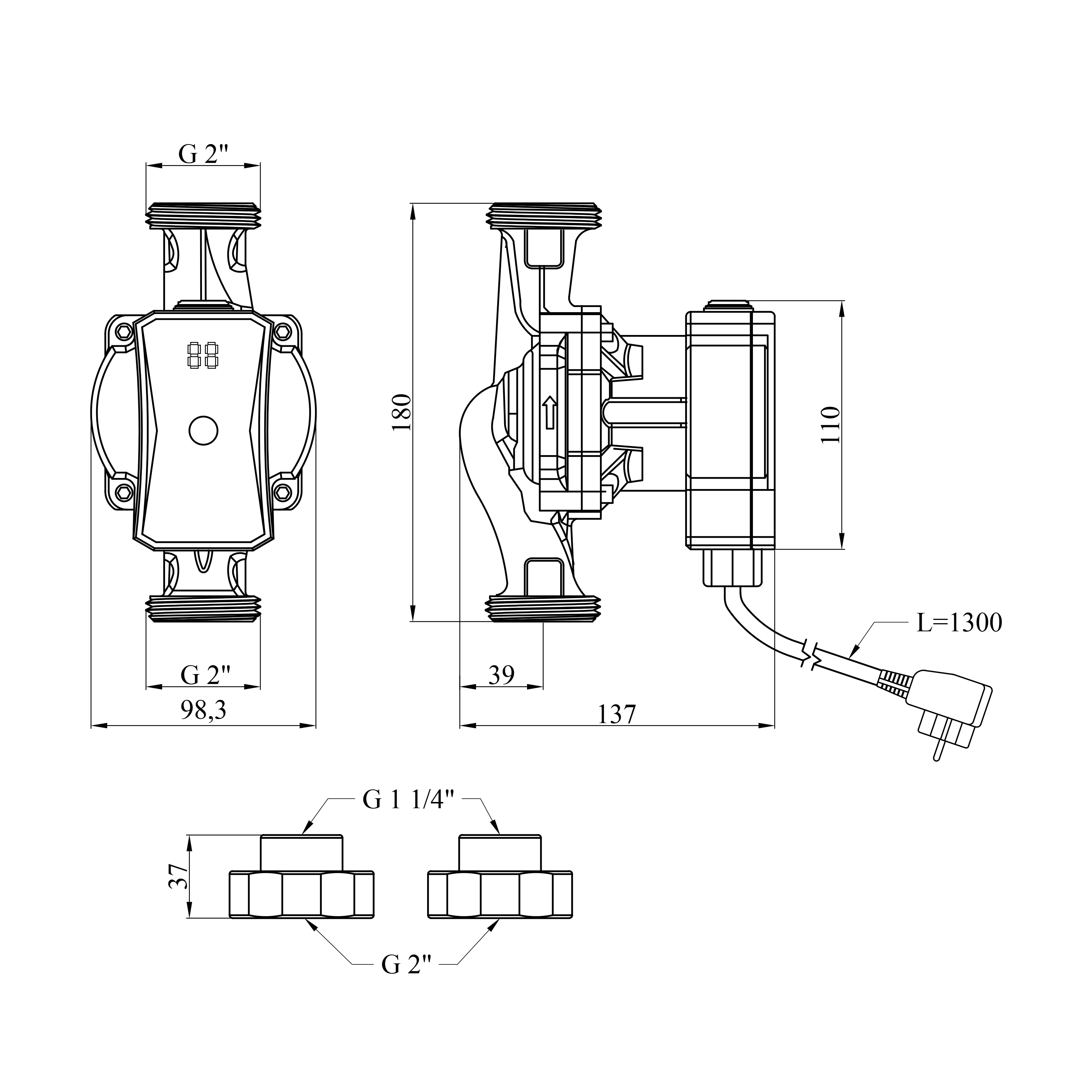 Насос циркуляційний Pumpman GRC32/7/180 Нmax 7м Qmax 3,6куб.м P 52 Вт
