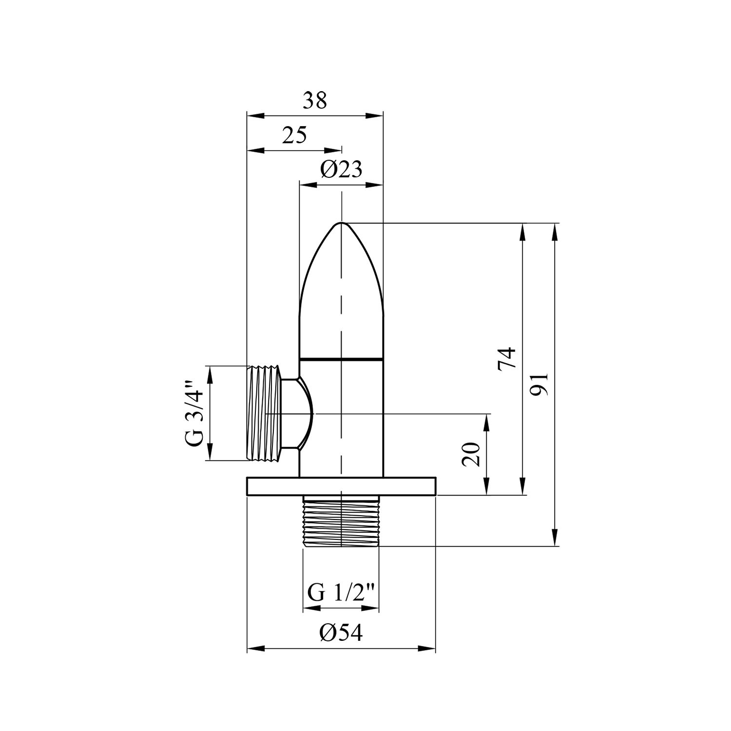 Кран приладовий для підключення Karro 1/2"х3/4" ЗЗ хромований KR-3111