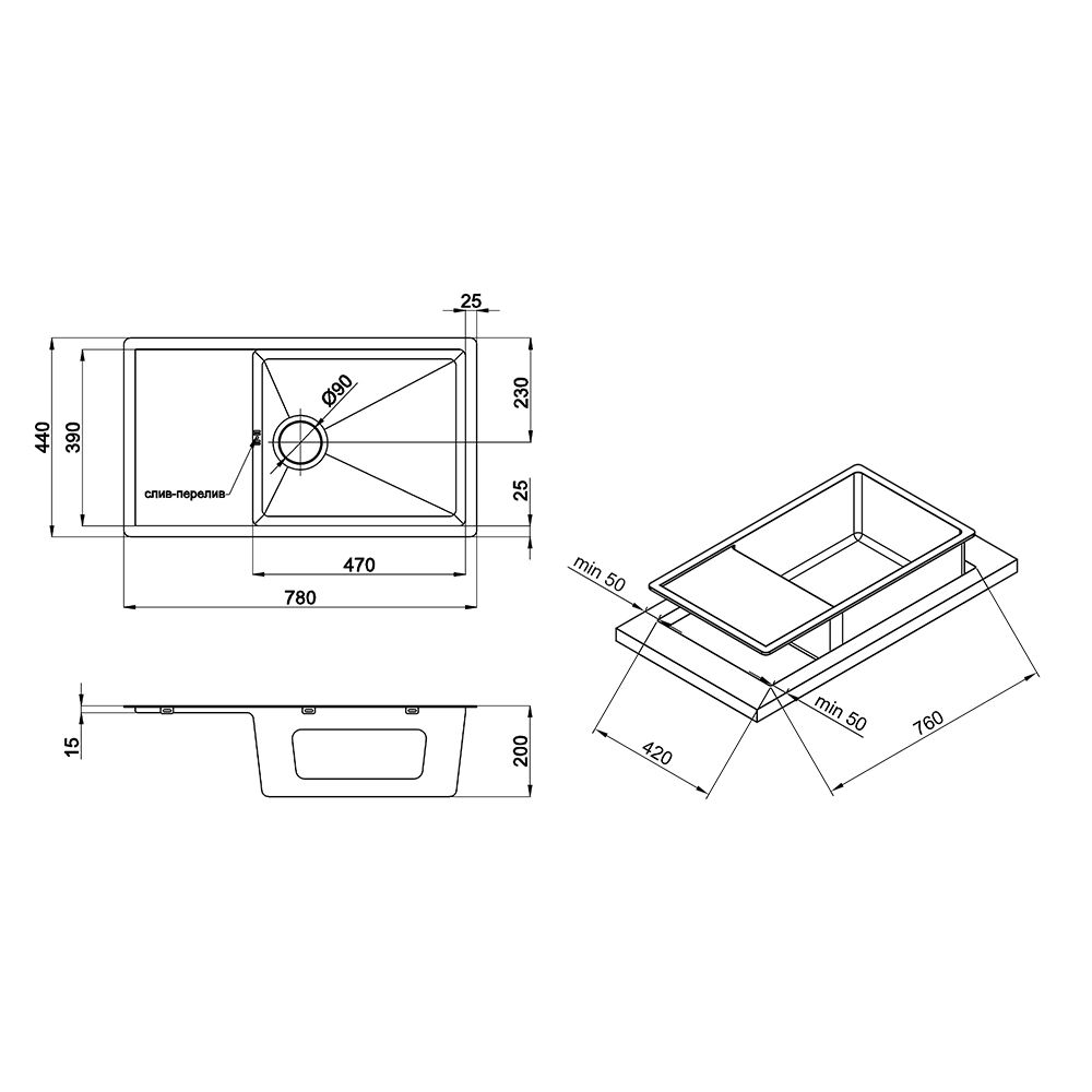 Кухонная мойка Imperial Handmade D7844BR 3.0/1.2 мм (IMPD7844BRPVDH12)
