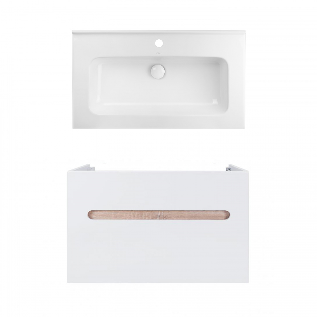Комплект Qtap тумба підвісна Virgo 800х580х437 мм White/Whitish oak + раковина урізна Albatross 01 QT71V44080