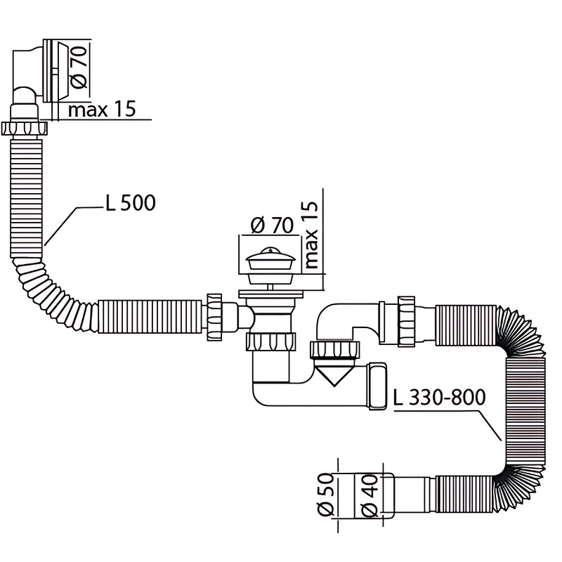 Сифон для ванни MIXXUS SV-02-A 1 1/2" з ревізією, випуском та переливом (MI8202)