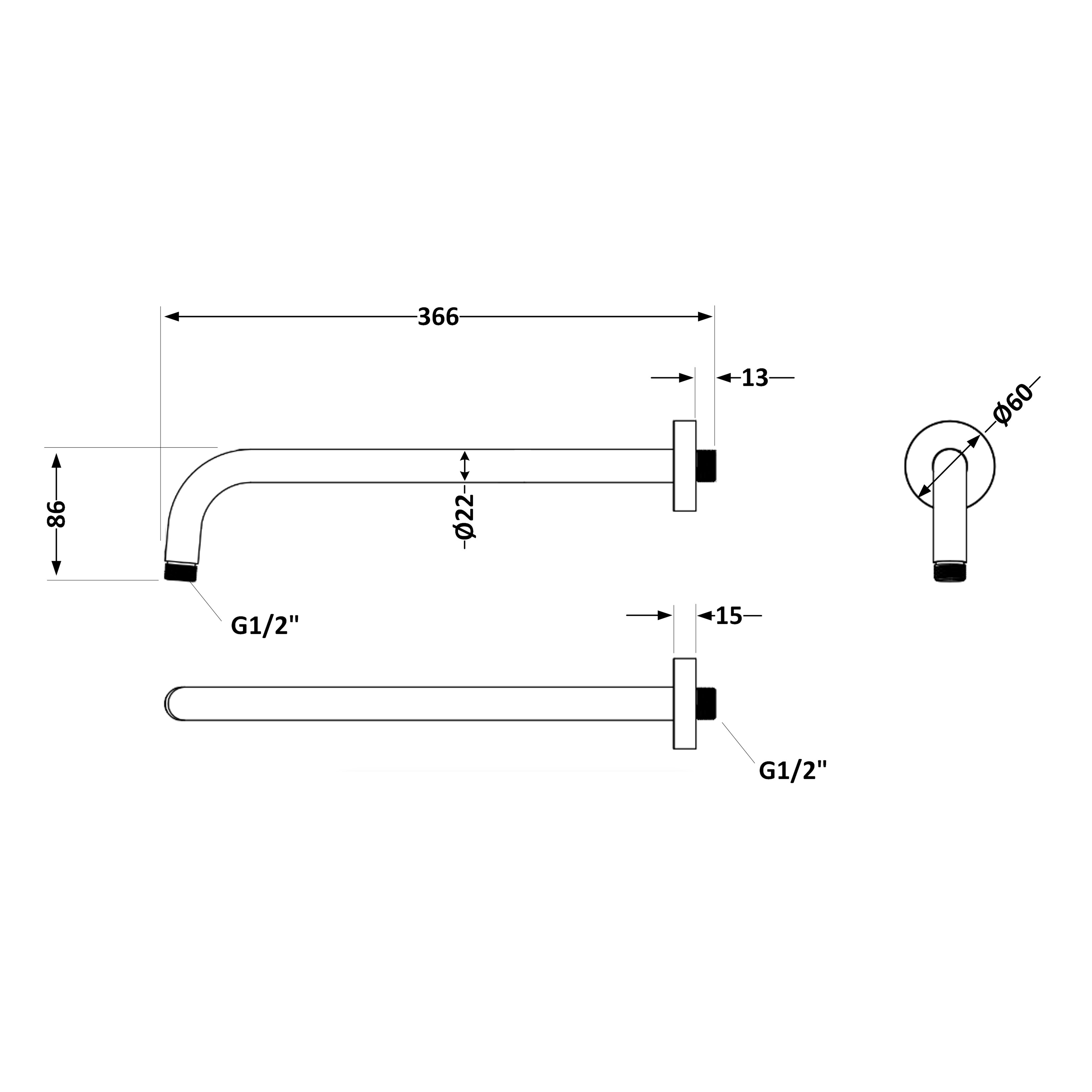 Кронштейн для верхнього душу Qtap Trubice 370 мм округлий QTTRU120BLM45927 Black Matt