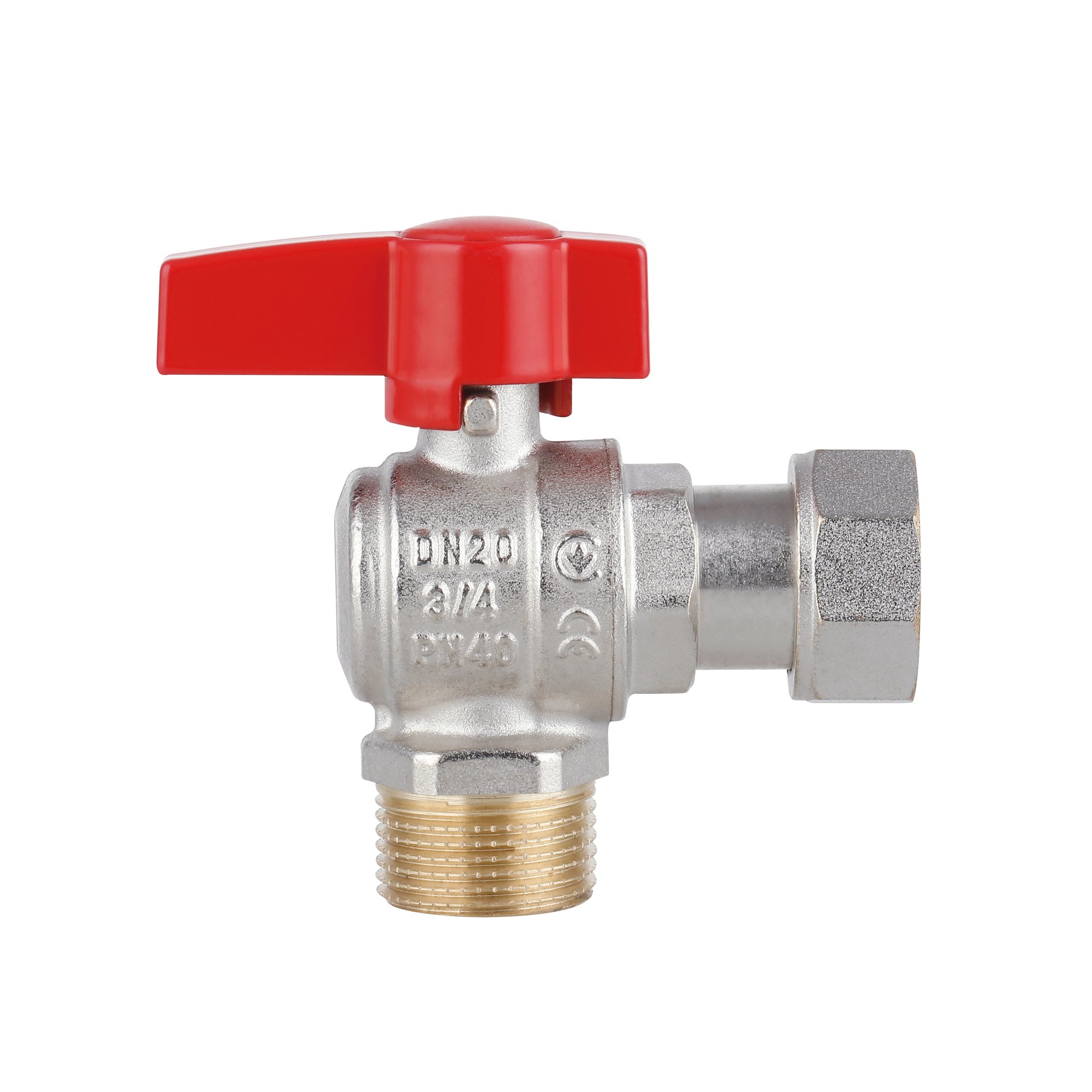 Кран кульовий Thermo Alliance Standart 3/4"ВЗ кутовий, PN40, з накидною гайкою TAS224W20