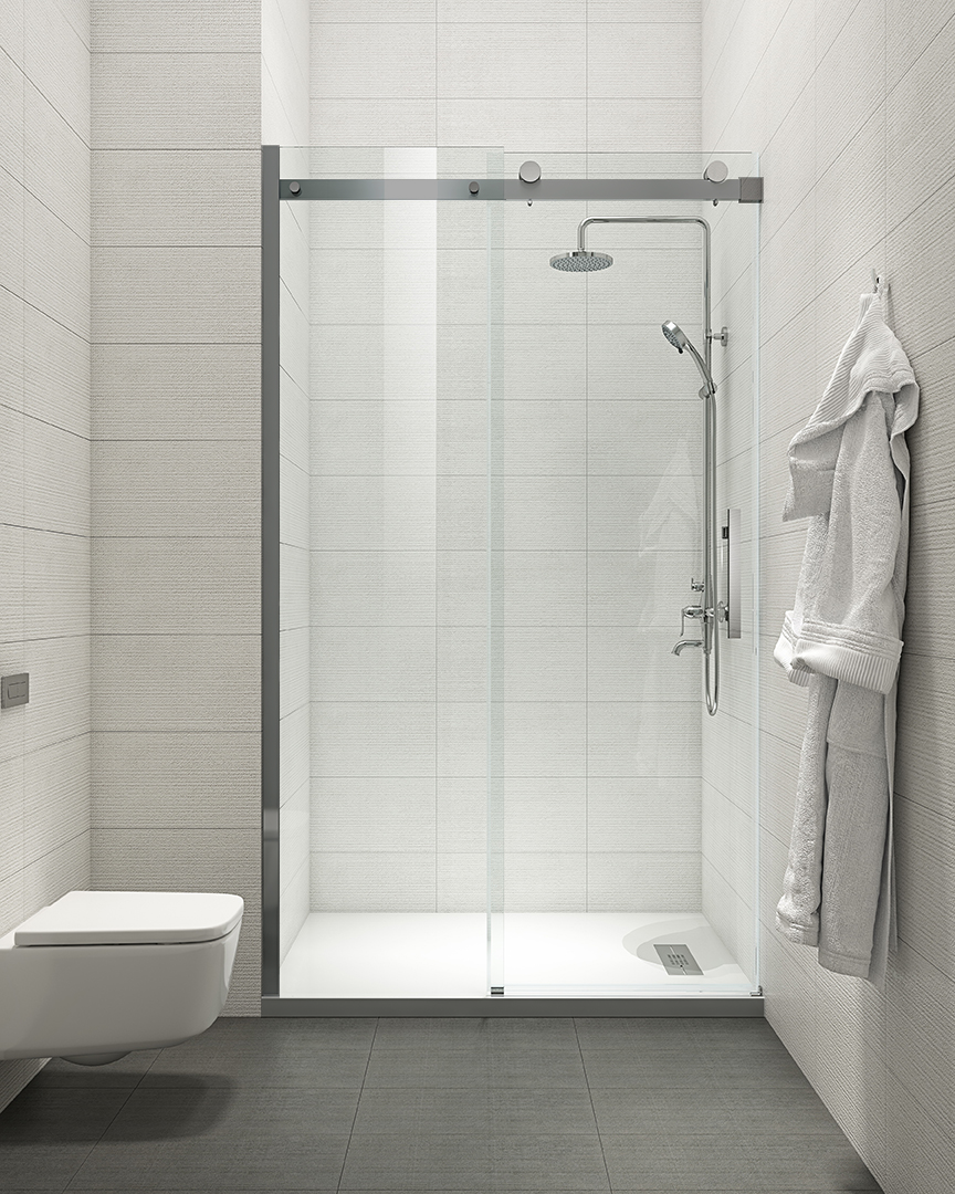 Двері у нішу розсувні KOER SR SD01-120x200-TR-07 прозоре скло EASY CLEAN 8мм графіт (KR5378)