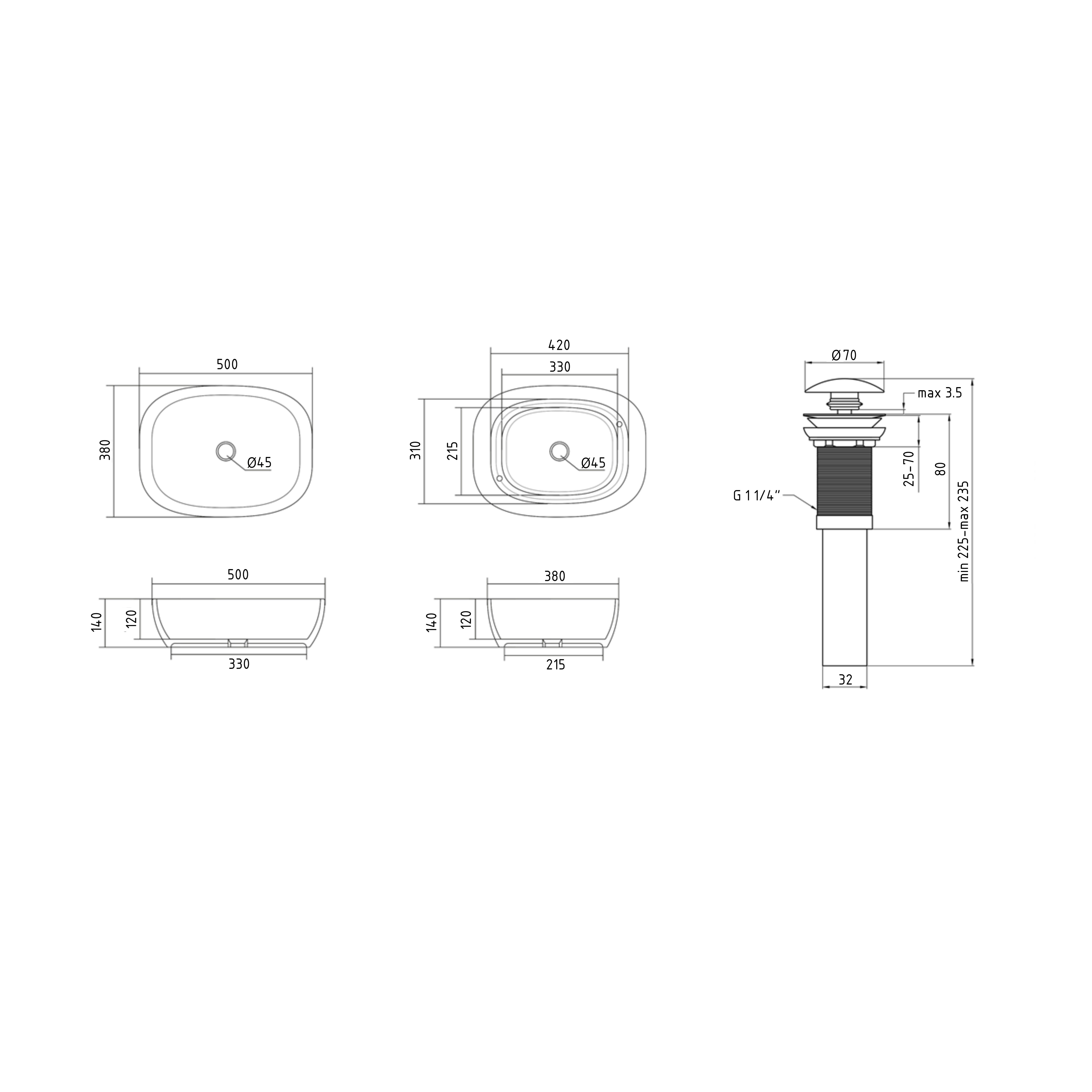 Раковина накладна Qtap Cardinal 500х380х140 мм, Stone grey, прямокутна, з донним клапаном QTCAR188SG49824
