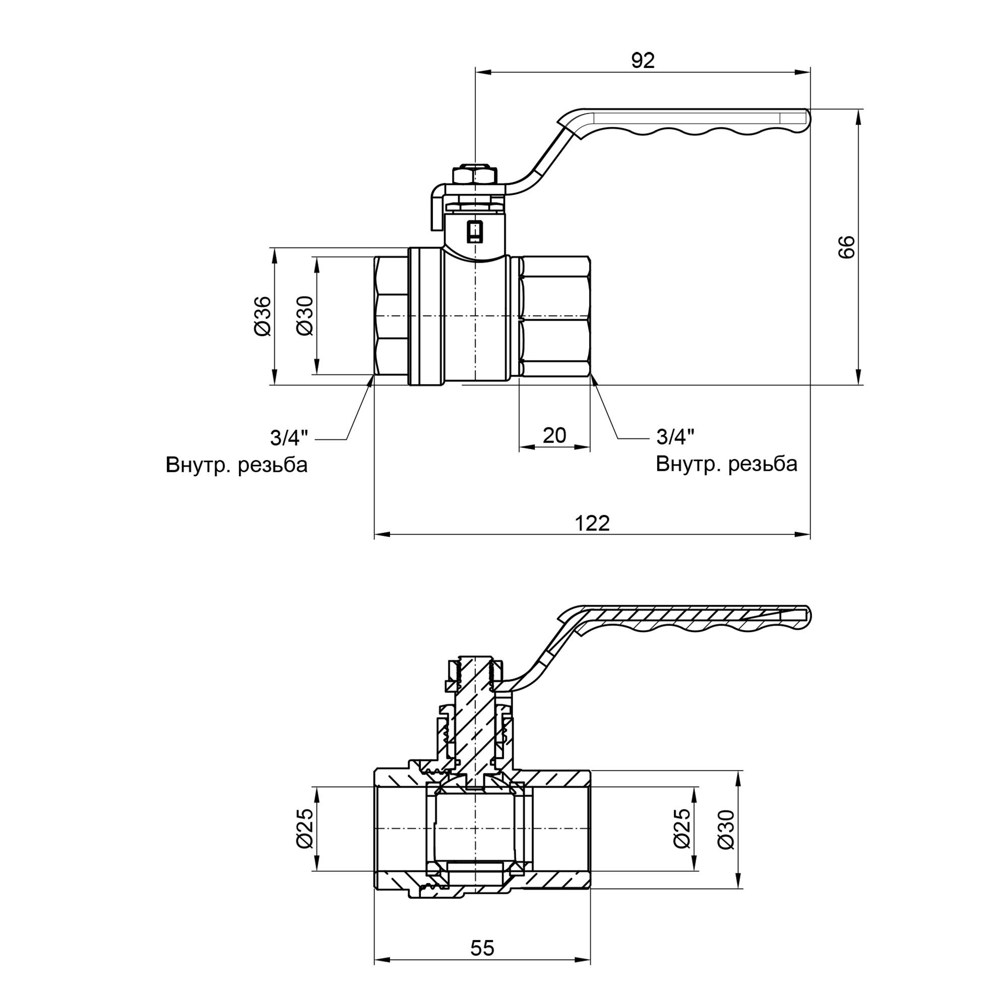 Кран кульовий Thermo Alliance Standart 3/4" ВР для води (важіль) SD600NW20PN40