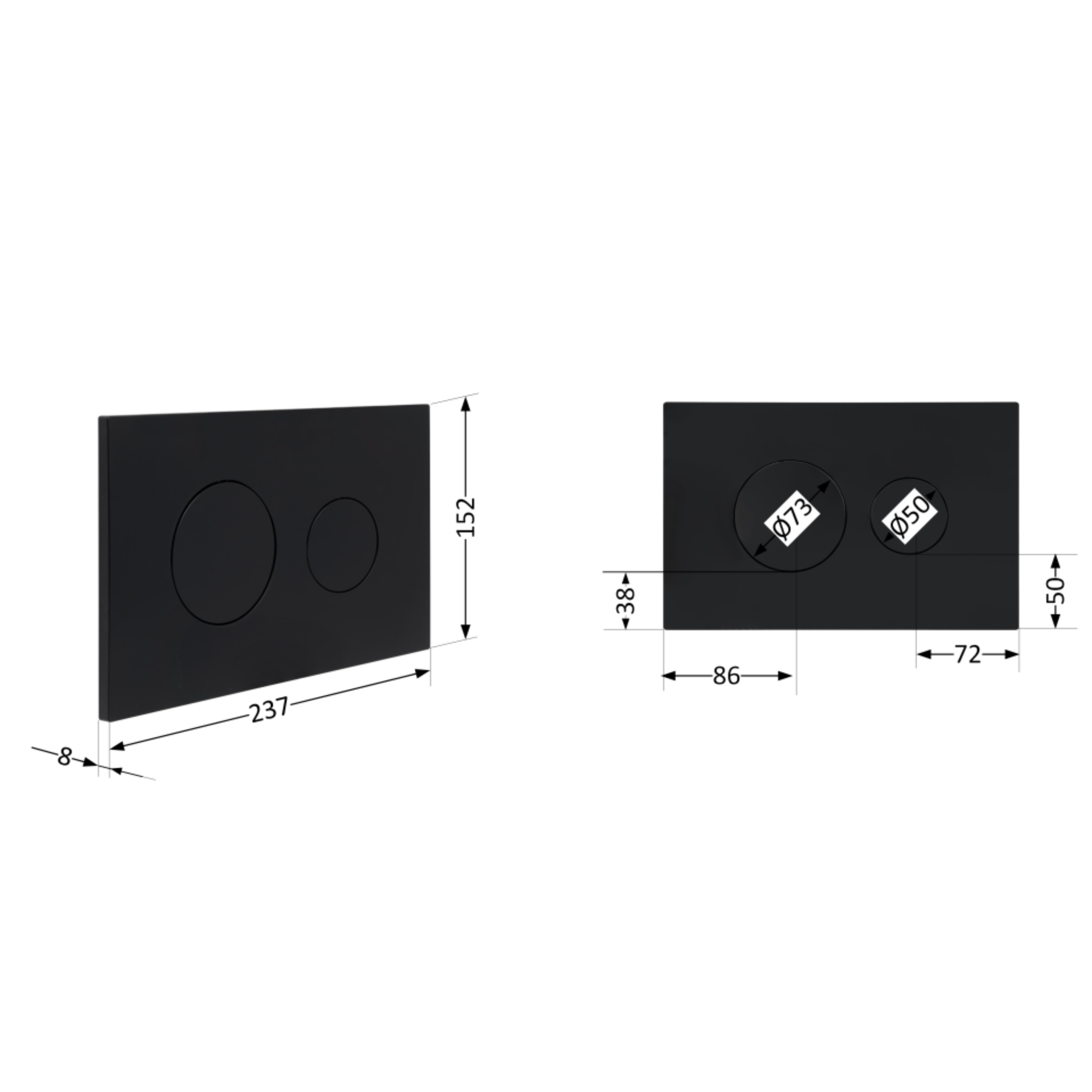 Клавіша змиву Qtap Standard 152x236x28 мм, Matt Black, кругла QTSTD164BLM49470