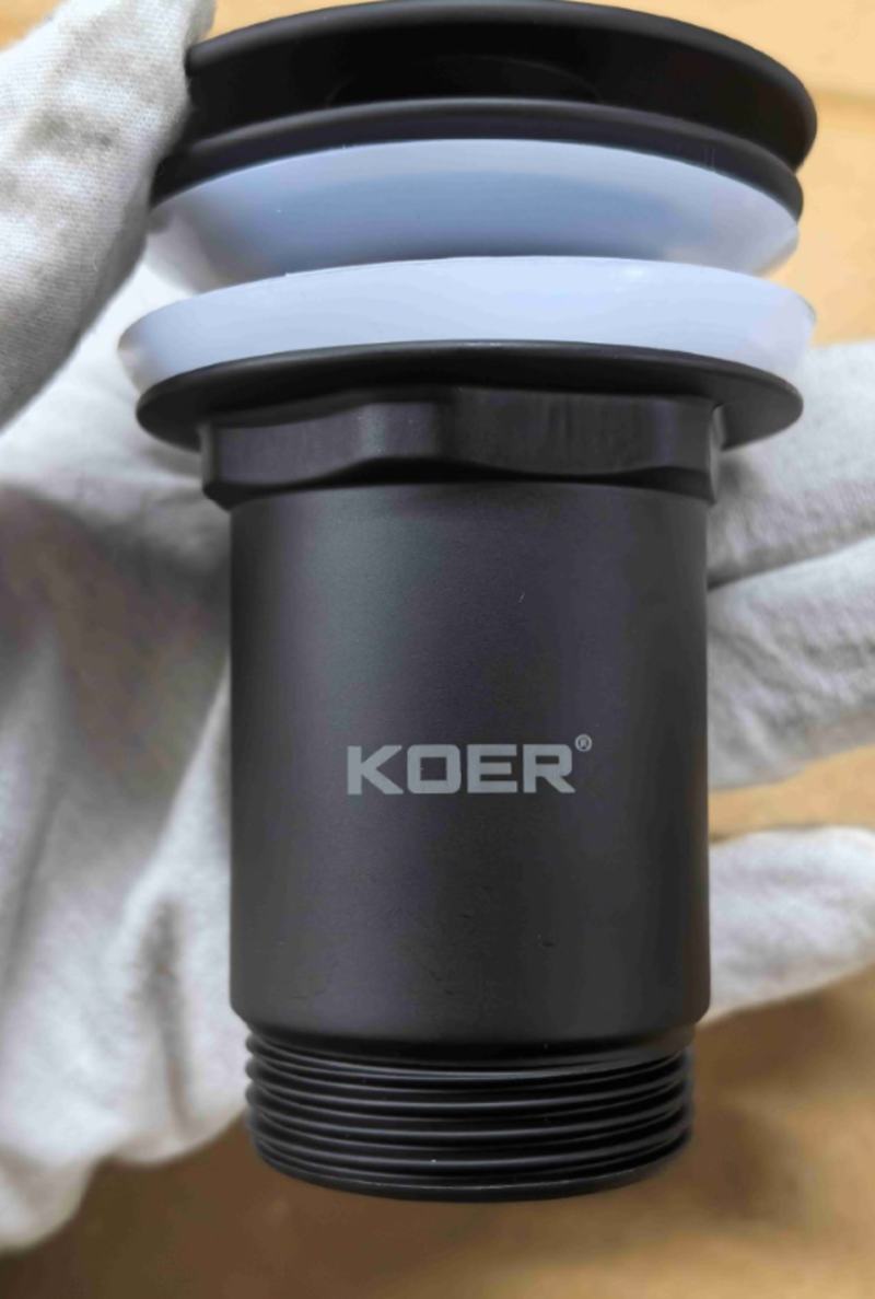 Донний клапан для раковини з переливом KOER PW-07-05 автоматичний (Click-Clack) (Колір чорний) 1 1/4'' (KR5785)