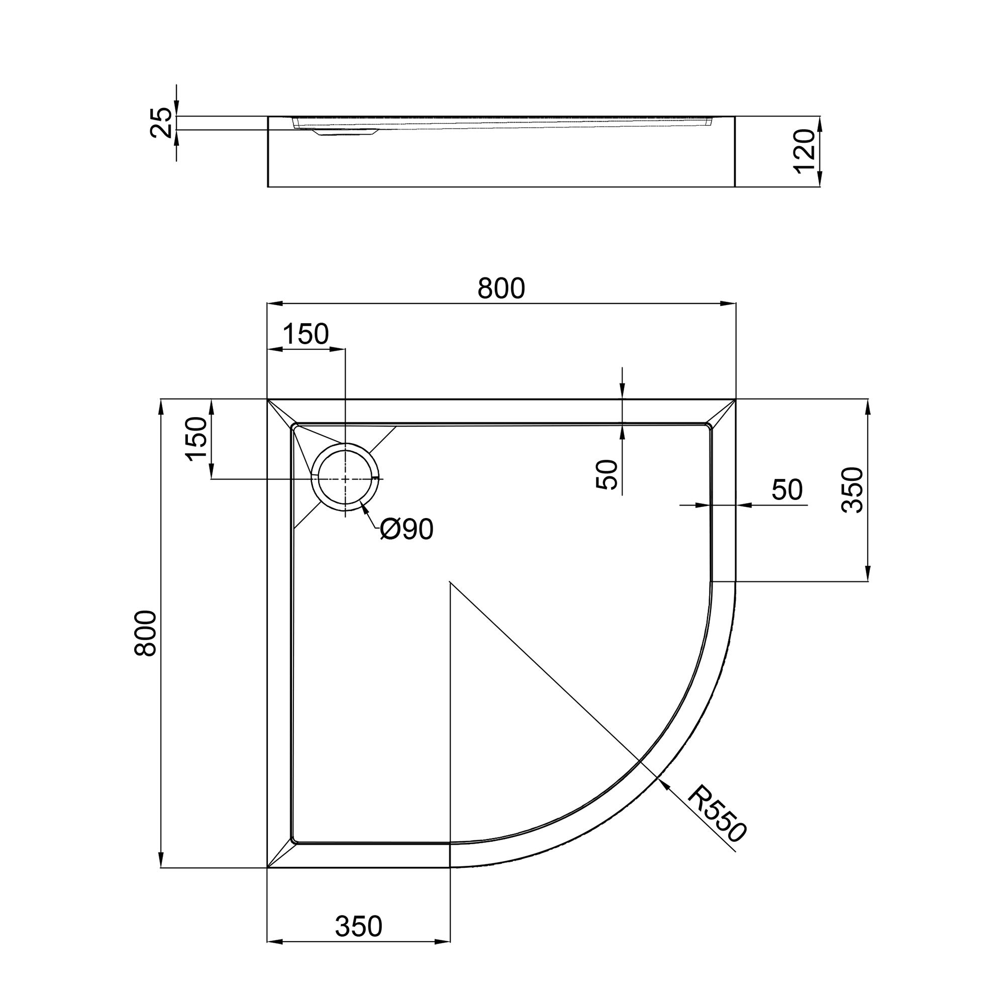 Душевой поддон Qtap Robin 308812W 80x80x12 см + сифон