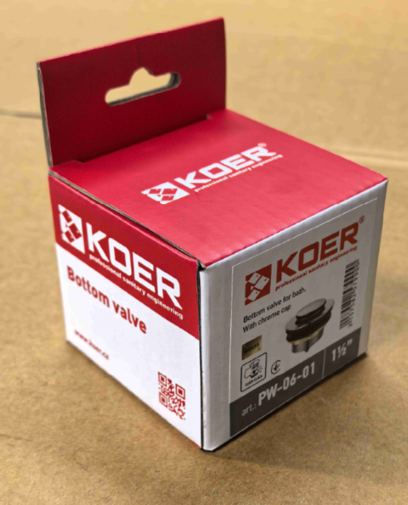 Донний клапан для ванни KOER PW-06-01 автоматичний (Click-Clack) (Колір хром) 1 1/2'' (KR5799)