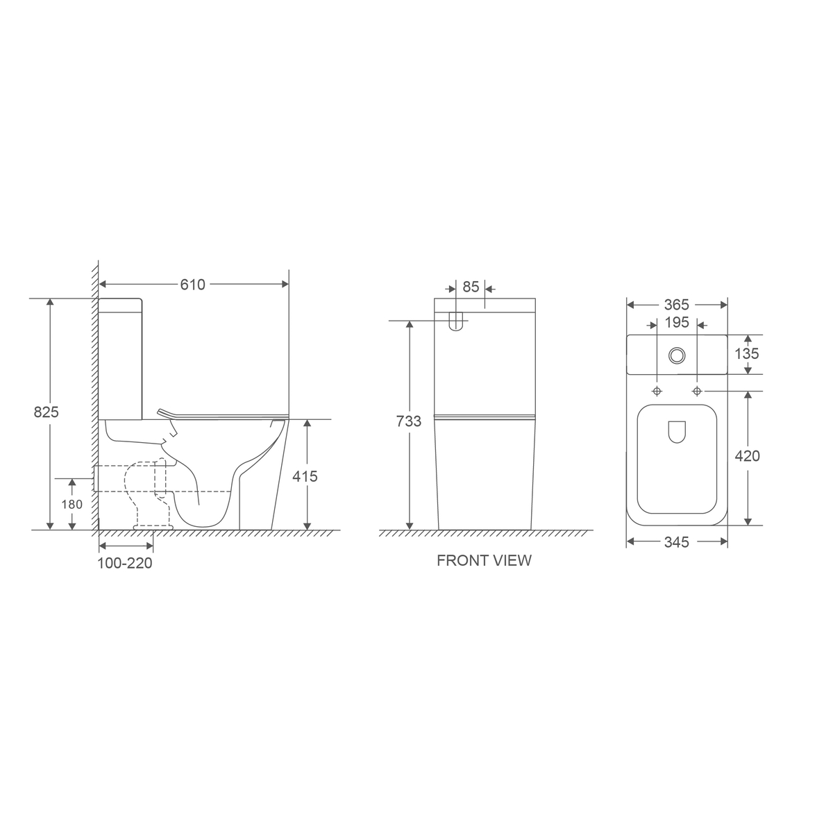 Чаша унітазу-компакту без сидіння MIXXUS PREMIUM QUADRO-0401-R BOWL 415x365x610 система змиву RIMLESS (MI8339)