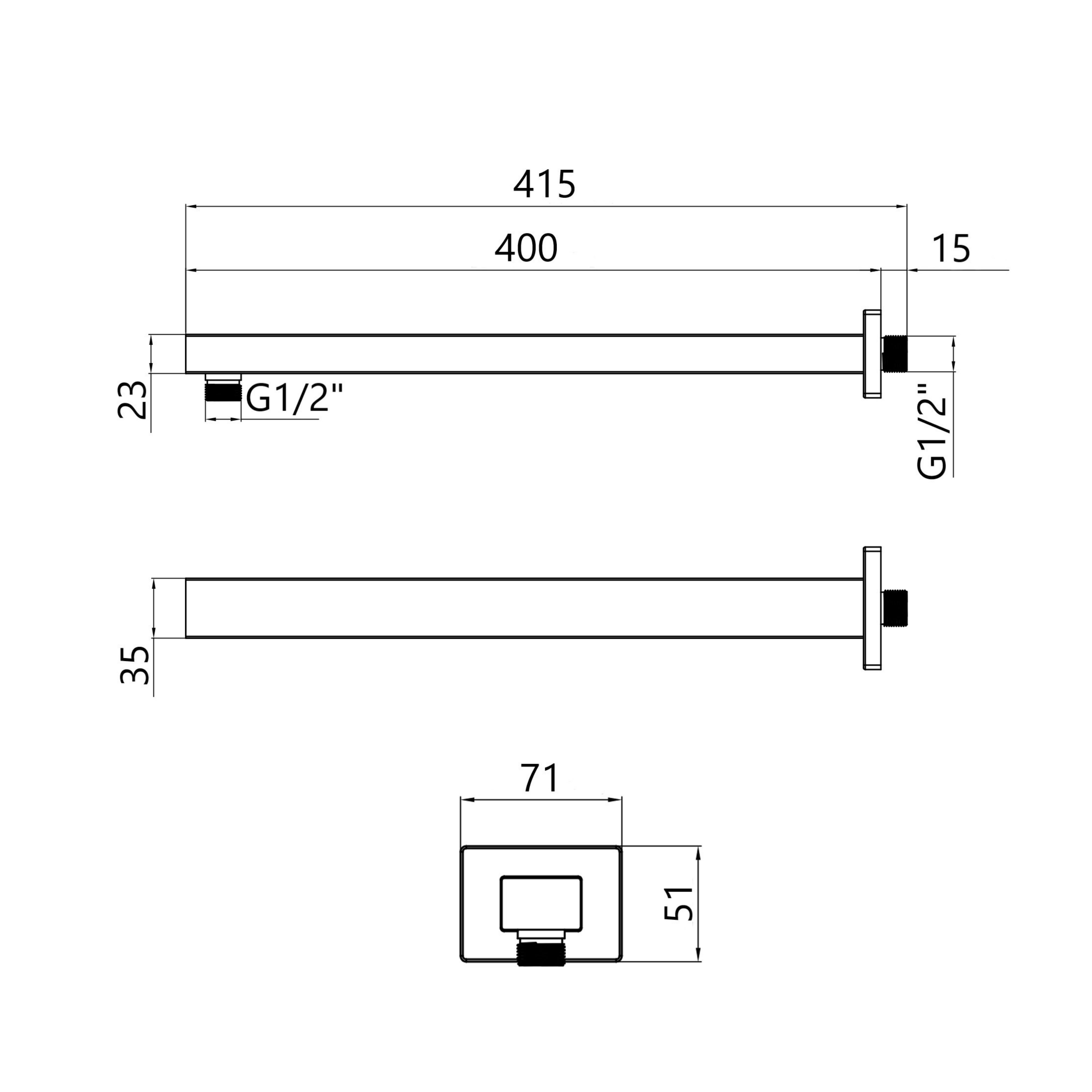 Кронштейн для верхнього душу Qtap Trubice 400 мм прямокутний QTTRU120BLM45929 Black Matt
