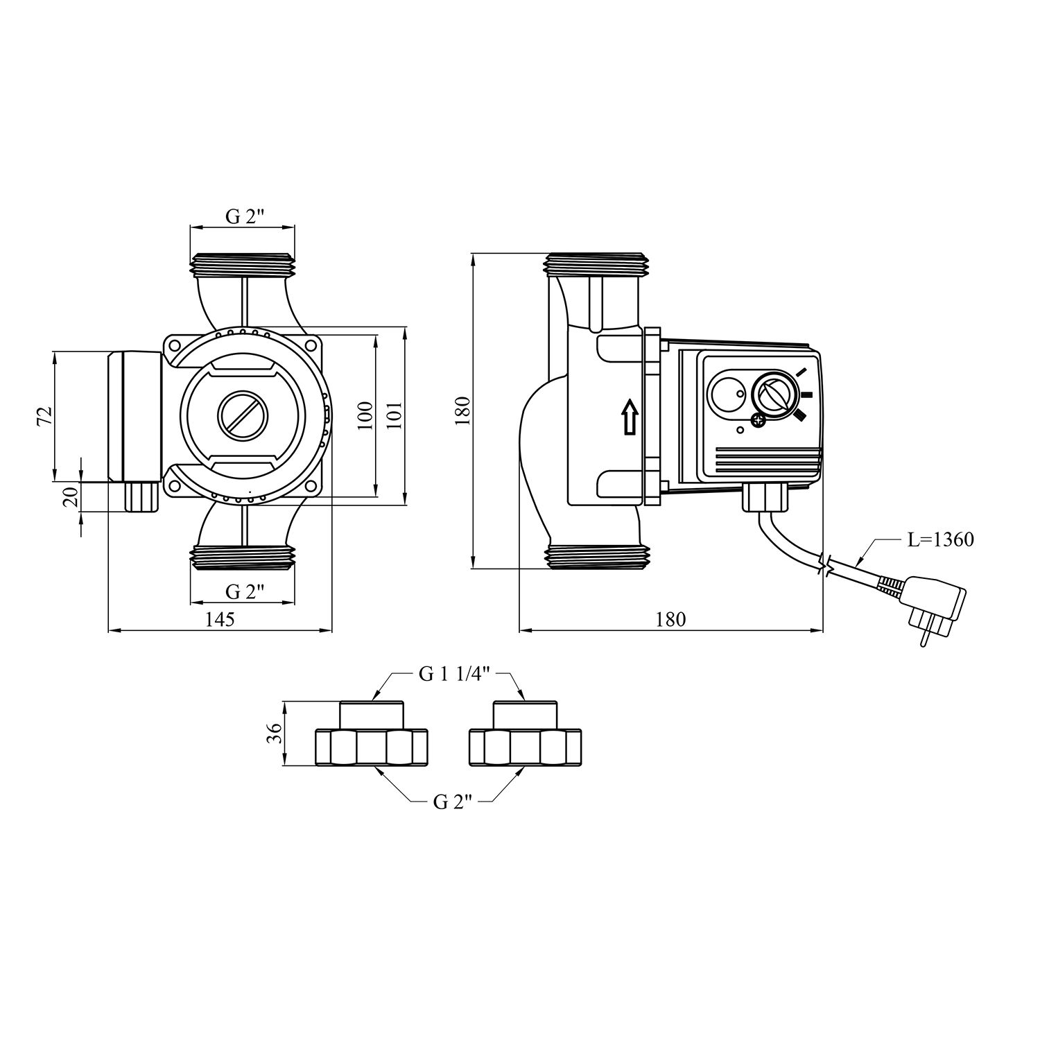 Насос циркуляційний Pumpman GRS32/80/180 Нmax 8 м Qmax 12 куб.м 225 Вт з гайками
