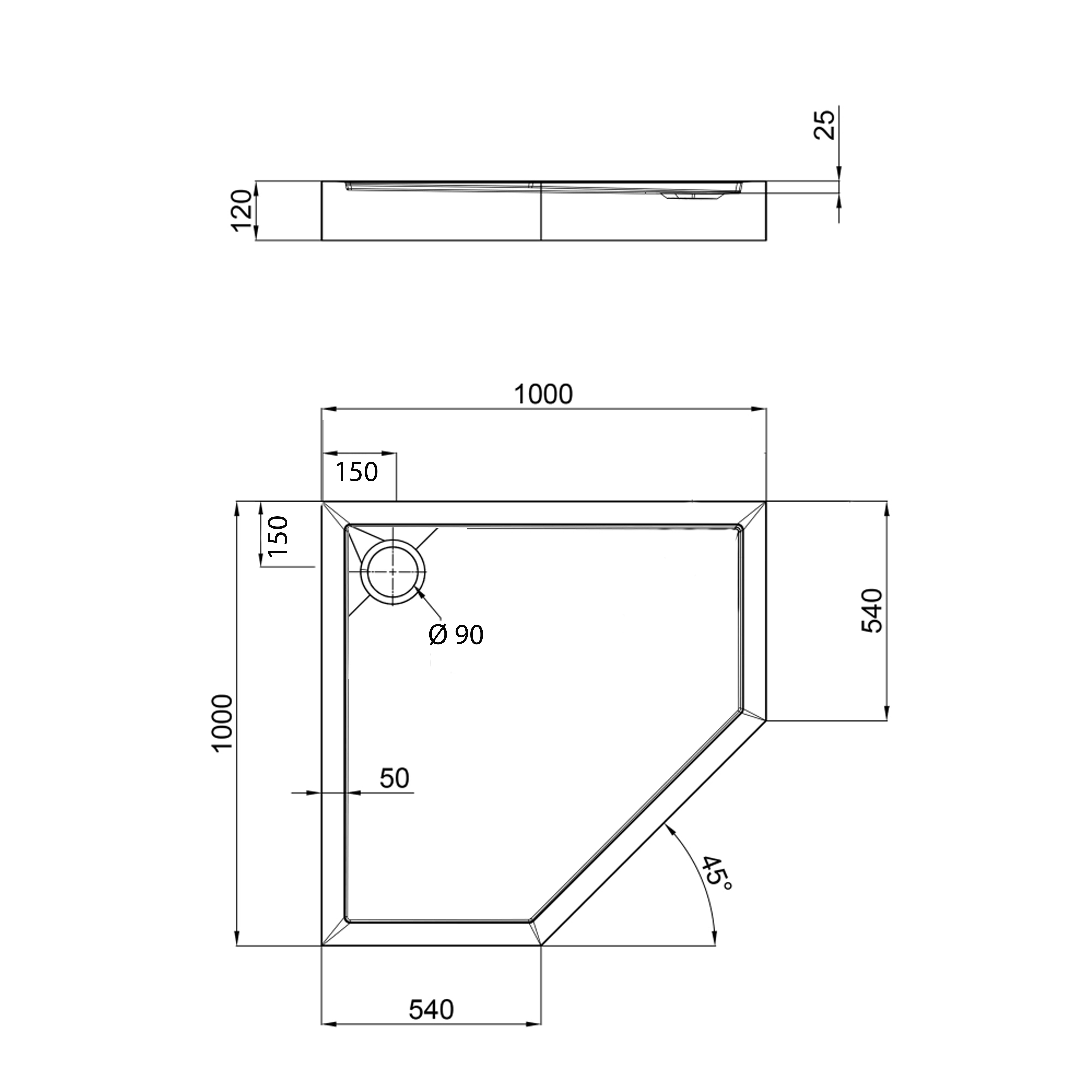 Душовий піддон Qtap Diamond 301112 100x100x12 см + сифон