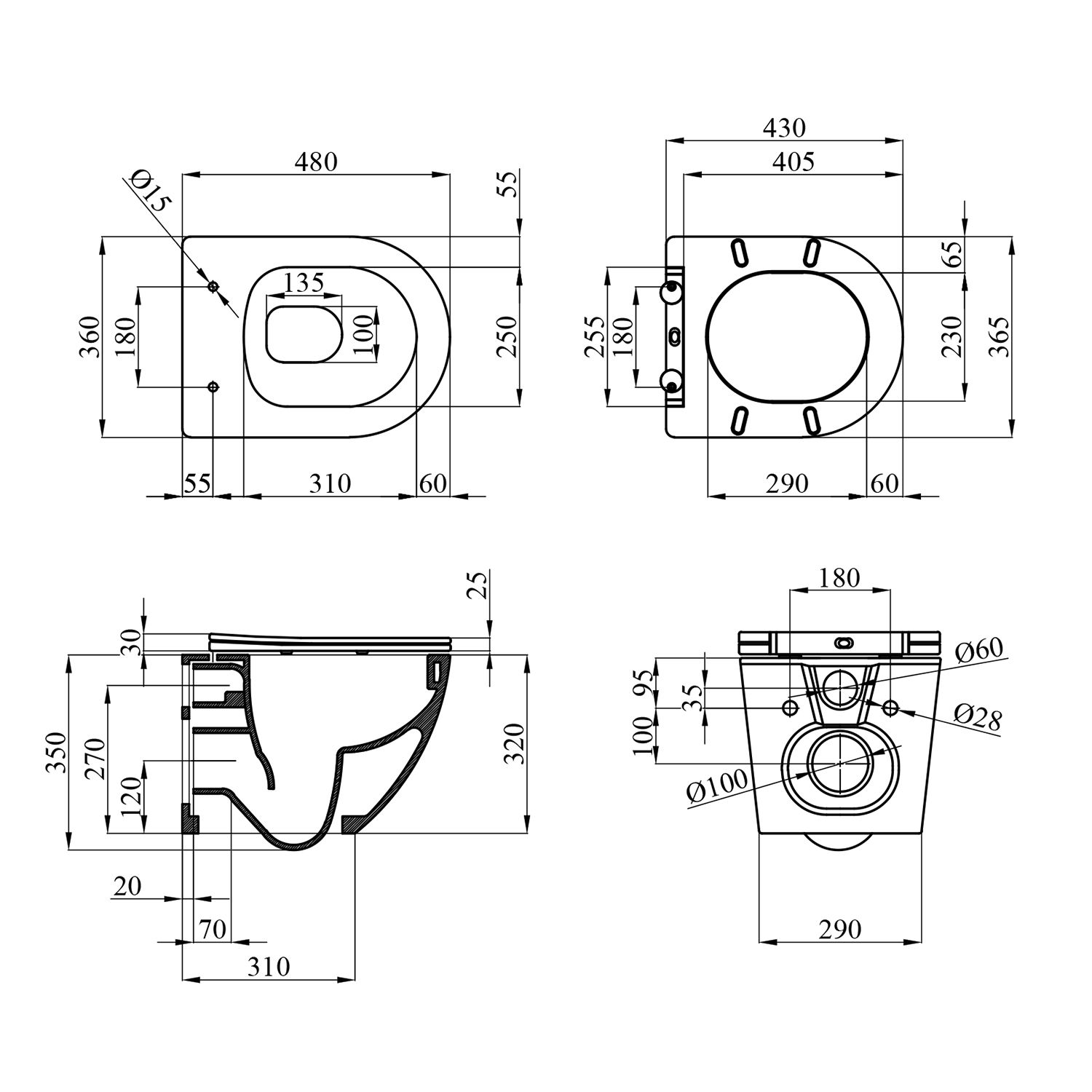 Унітаз підвісний Kroner Harz WHI483632 TORNADO безобідковий з сидінням