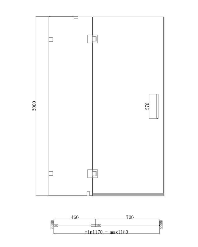 Двері у нішу розпашні KOER SR SD04-120x200-TR-01 прозоре скло EASY CLEAN 10мм хром (KR5387)