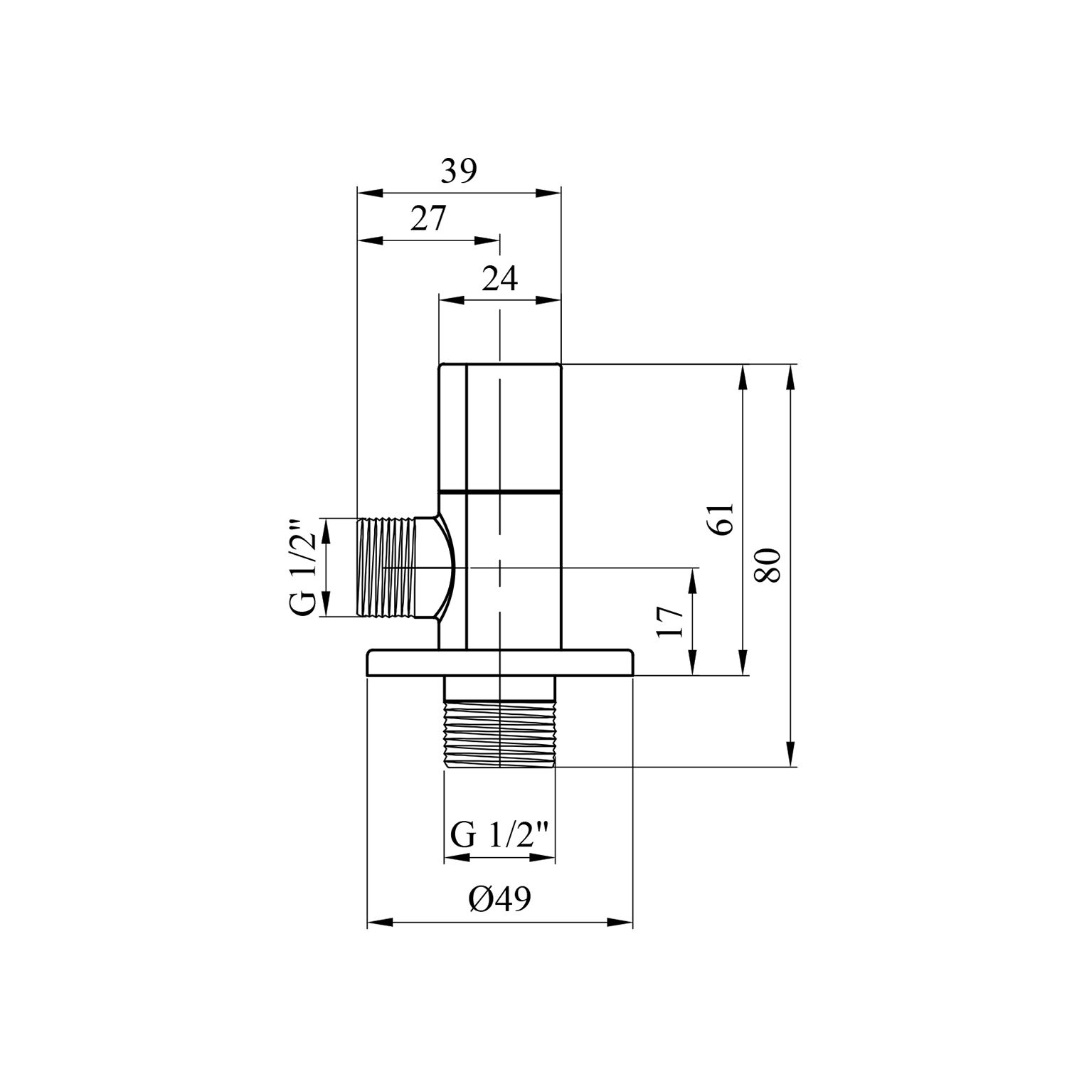 Кран приладовий для підключення Karro 1/2"х1/2" ЗЗ хромований KR-3115