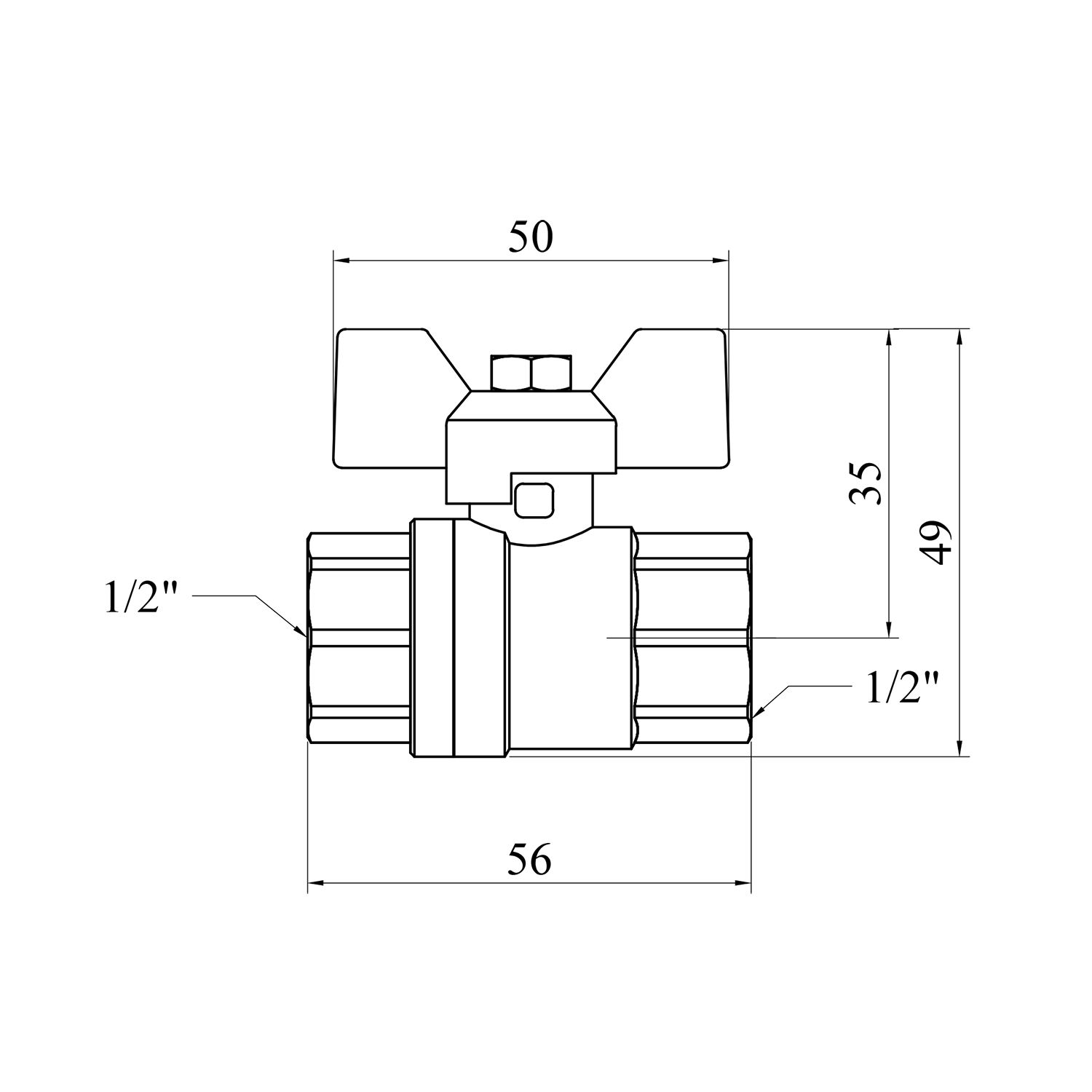 Кран кульовий для газу Karro "Standart+" 1/2" ВВ PN40 жовтий метелик, нікельований