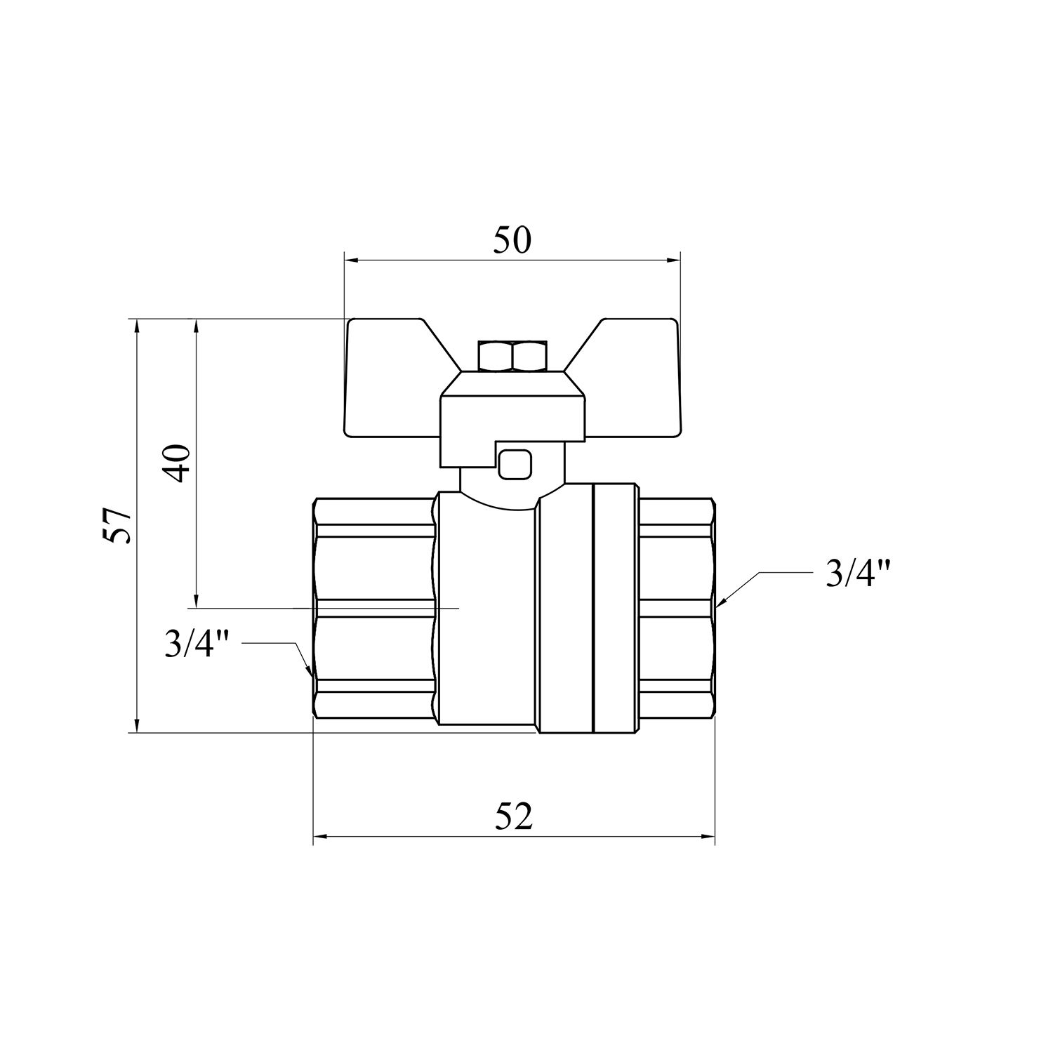 Кран кульовий для газу Karro "Standart" 3/4" ВВ PN30 жовтий метелик, нікельований