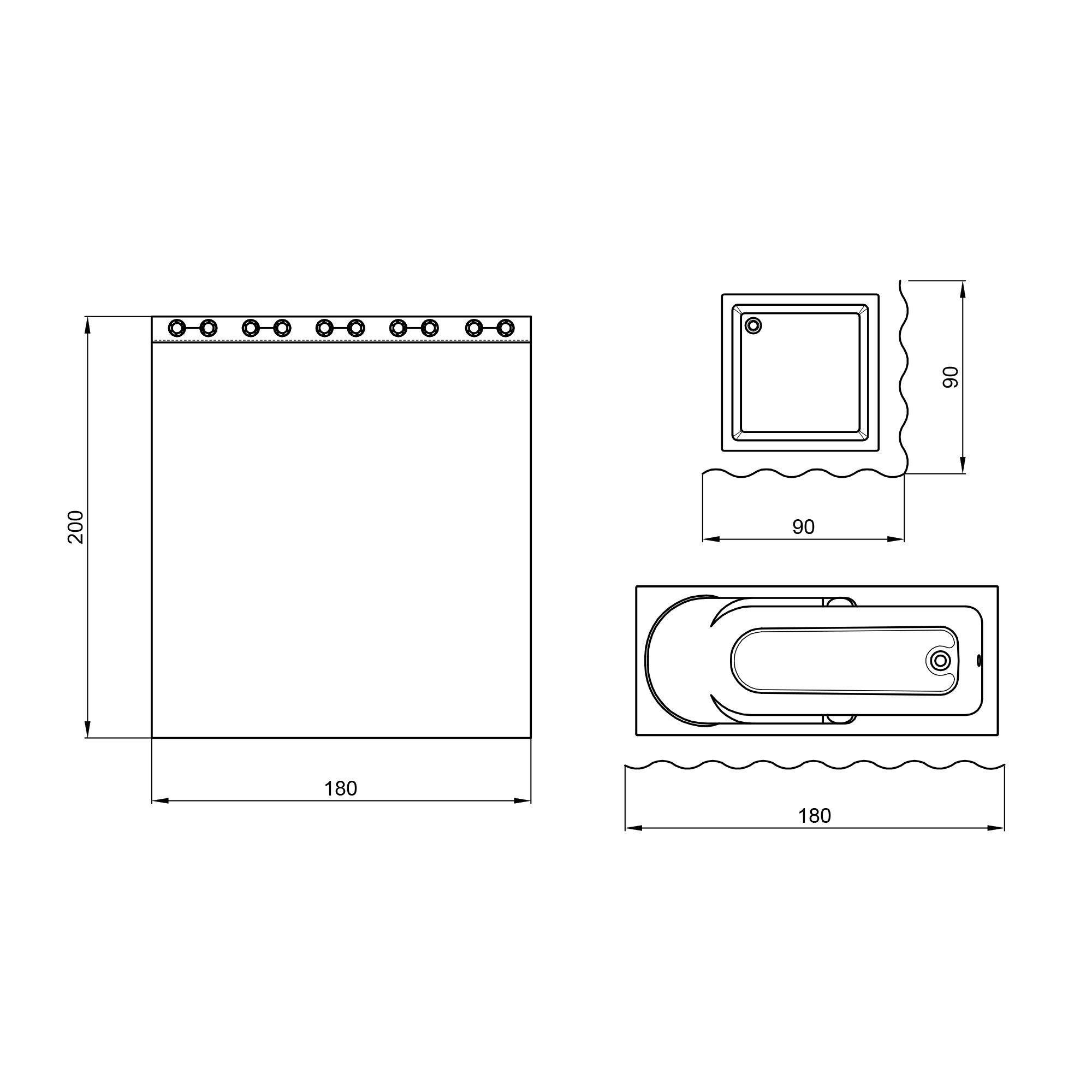 Шторка для ванной Qtap Tessoro PA05115 180х200