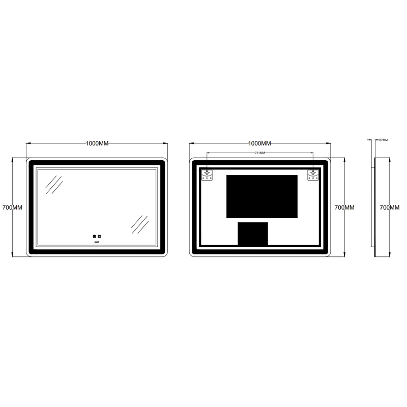 Дзеркало ZERIX MIRRA MR05-100x70 з LED Touch, Anti-fog, димером, рег. яскравості (ZX6060)