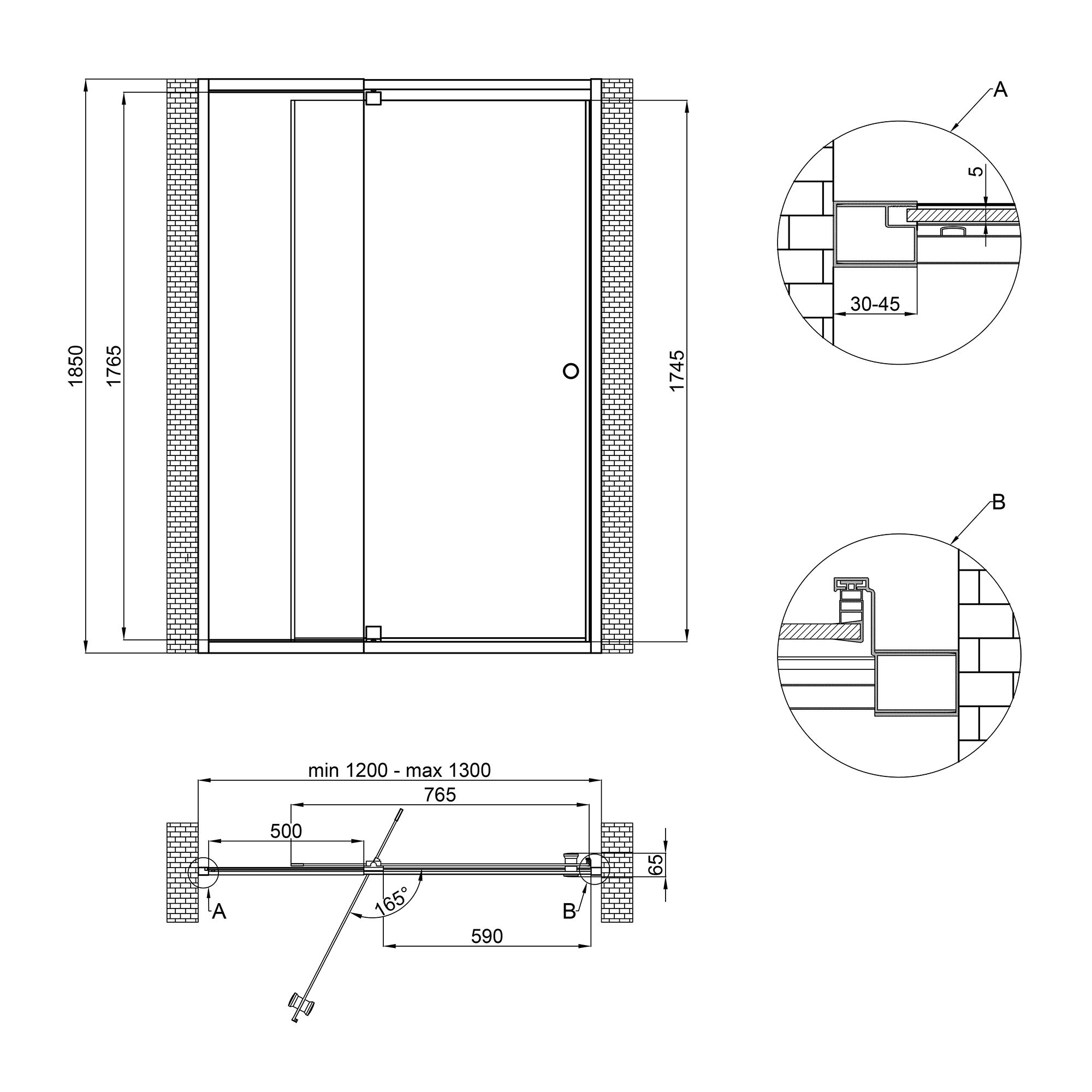 Душевая дверь в нишу Qtap Pisces WHI2012-13.CP5 120-130x185 см, стекло Pattern 5 мм
