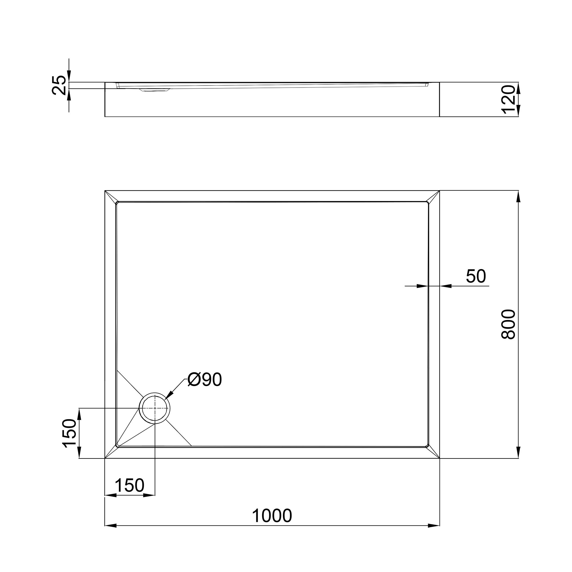 Душевой поддон Qtap Tern 301812W 100x80x12 см + сифон