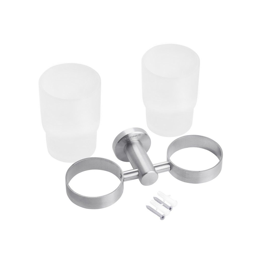 Склянка подвійна з тримачем для ванної кімнати Kroner KRP Edelstahl Klassisch - ESG3708