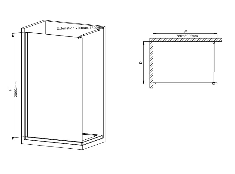 Душова перегородка Walk-In MIXXUS PREMIUM FLAT SP02-80x200-TR BLACK прозоре скло 8мм (MI6854)