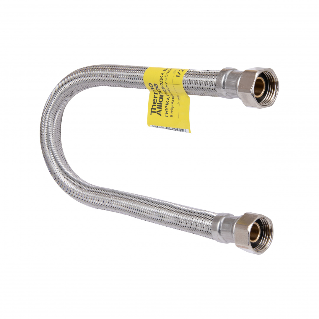 Шланг Forte для води D10 60 см нержавіюче оплетення 1/2"x1/2" ВВ TAF384W60 Thermo Alliance
