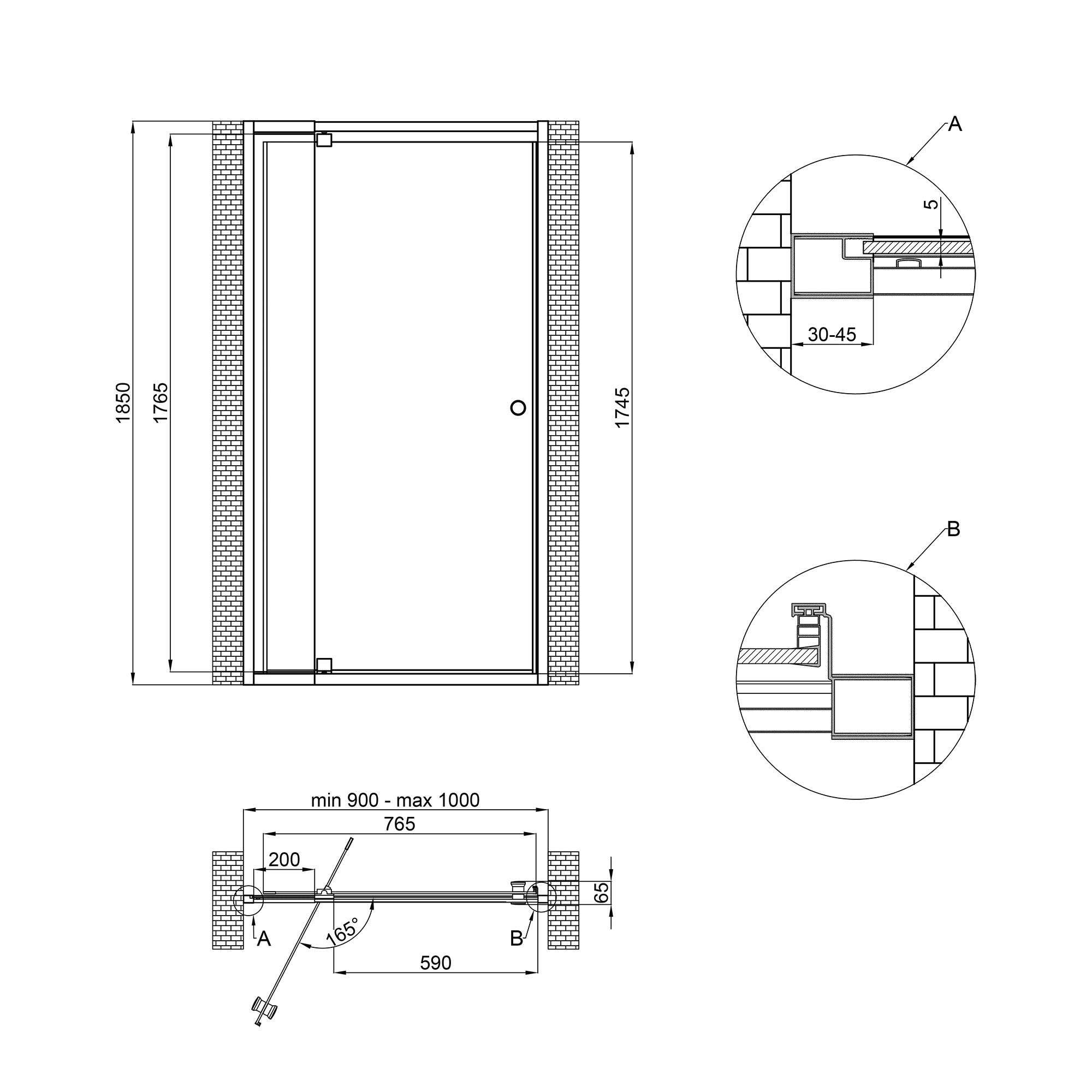 Душевая дверь в нишу Qtap Pisces WHI209-1.CP5 90-100x185 см, стекло Pattern 5 мм