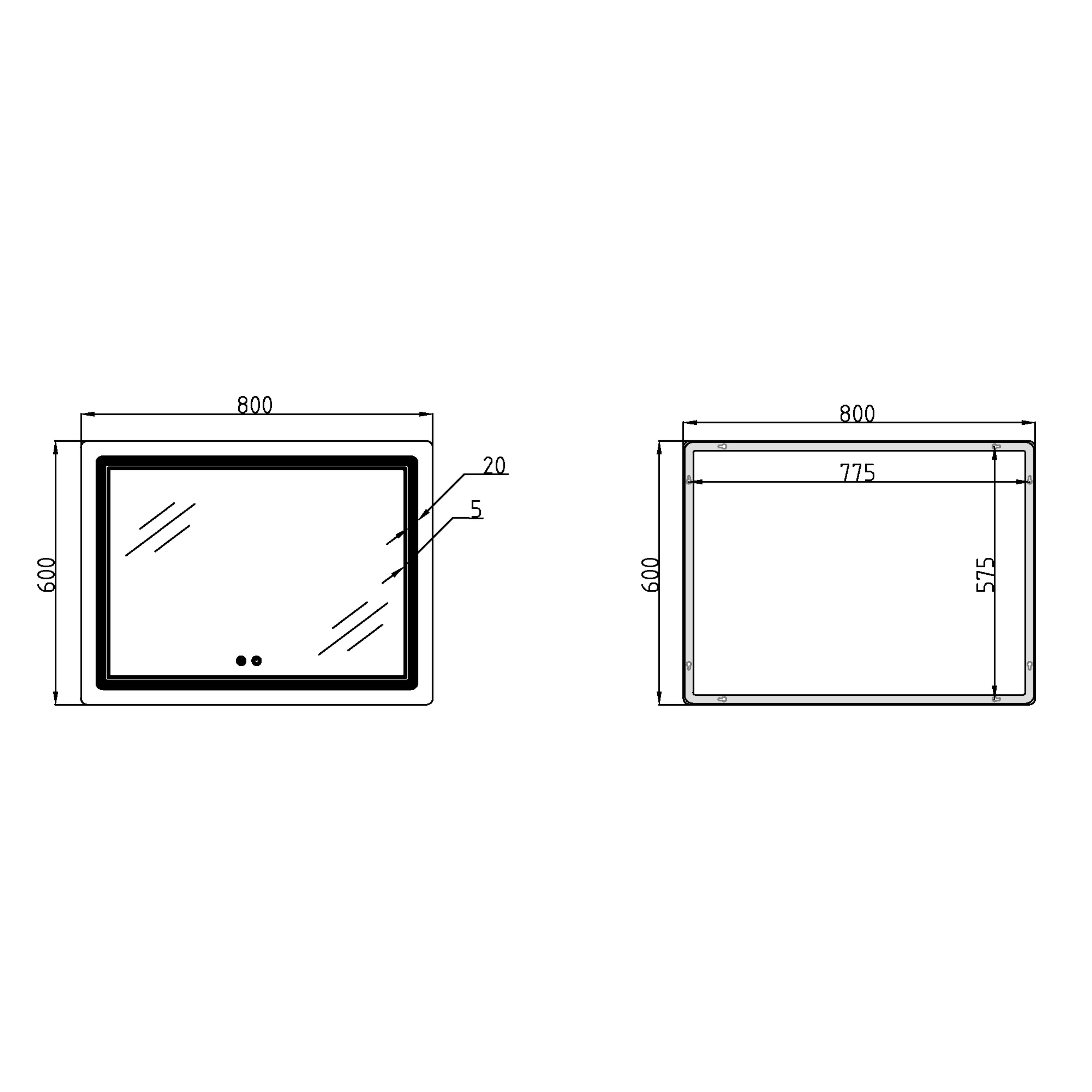 Дзеркало Qtap Cardinal (CA2) 800х600 з LED-підсвічуванням Touch, з антизапотіванням, з димером, рег. темп. кольору (3000-6500K) QT0478C806048457