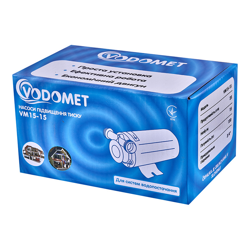 Насос підвищення тиску Vodomet VM15-15 Н=15М, Q=1,5кбМ, P=120Вт (корпус - нерж) (VO4206)
