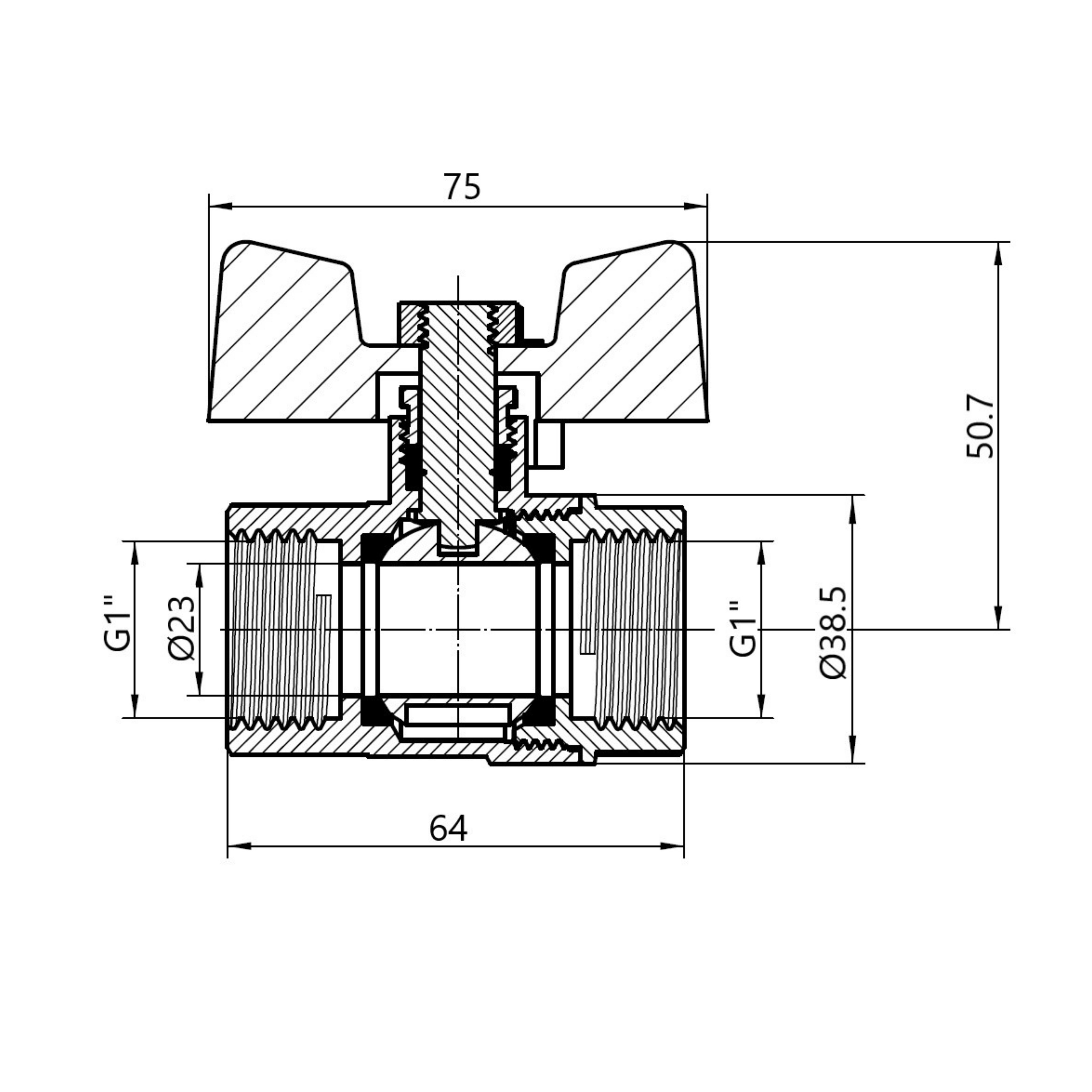 Кран кульовий Thermo Alliance Standart 1" ВР для газу (метелик) SD602NG25PN40