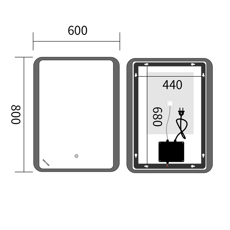 Дзеркало MIXXUS PREMIUM OLIVARY MR19-80x60-REVERSE з LED Touch, Anti-fog, димером (3-6,5kK) (MP6628)