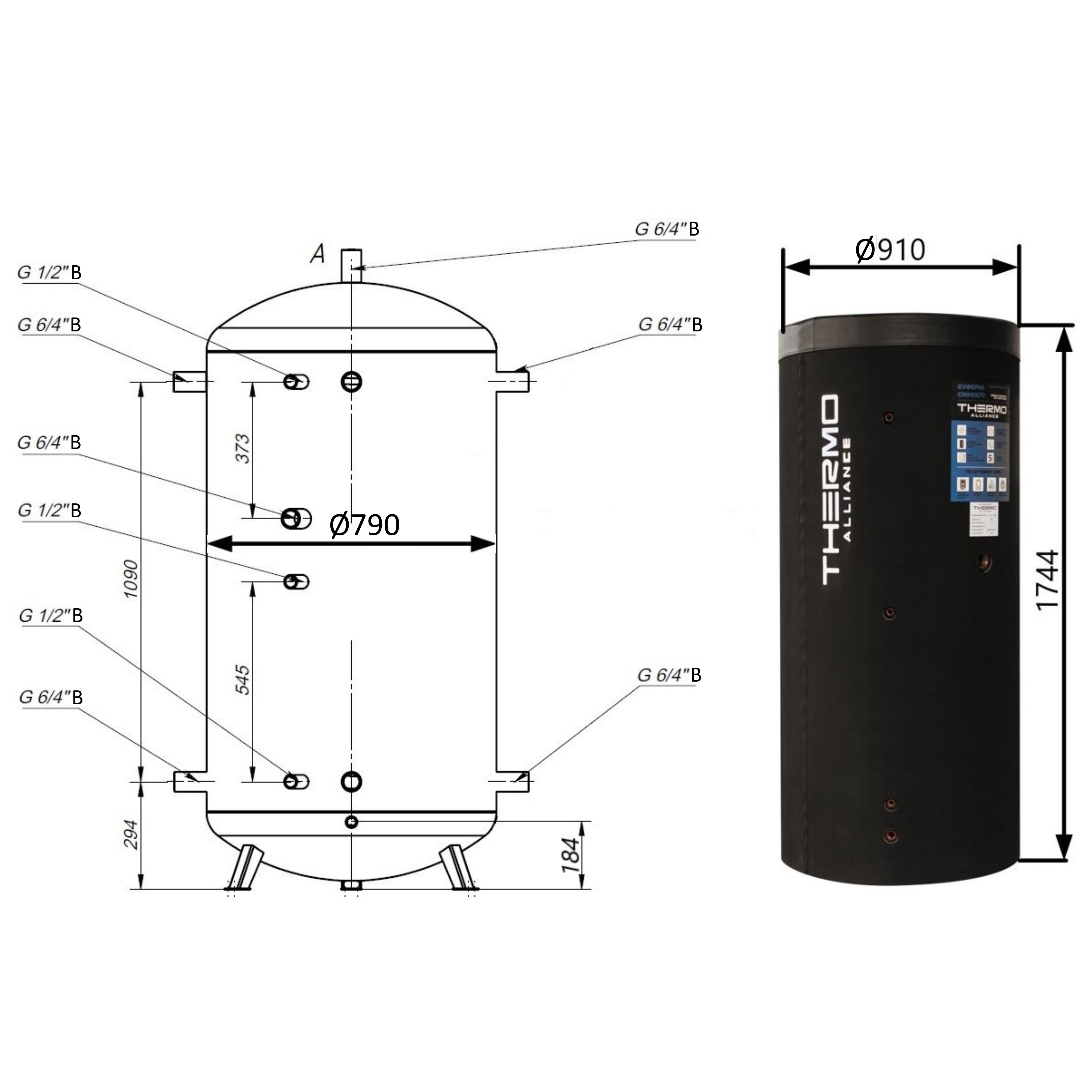 Теплоакумулятор Thermo Alliance TA-ТАМ-00 750 з ізоляцією 80 мм