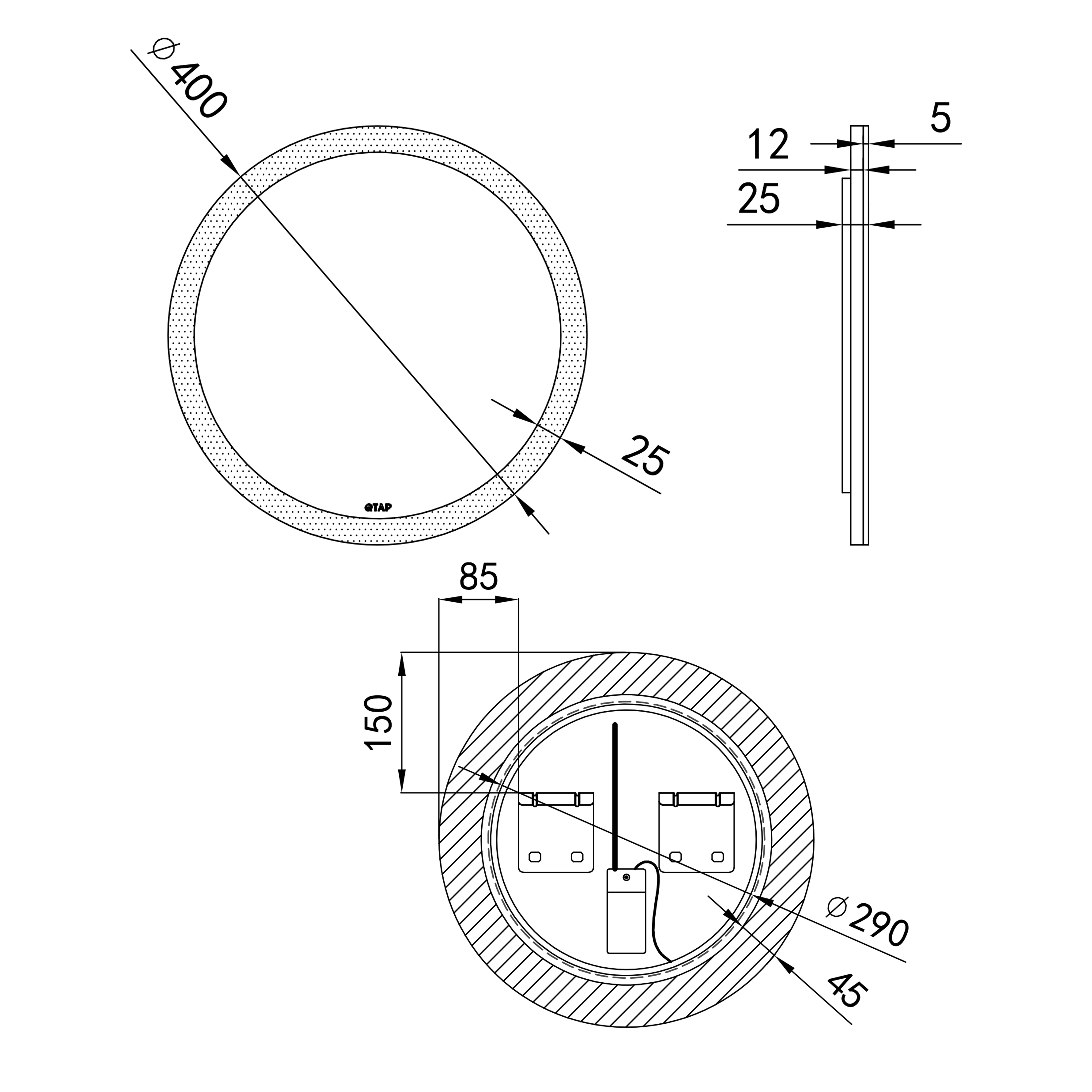 Дзеркало Qtap Virgo R400 з LED-підсвічуванням, QT1878250640W