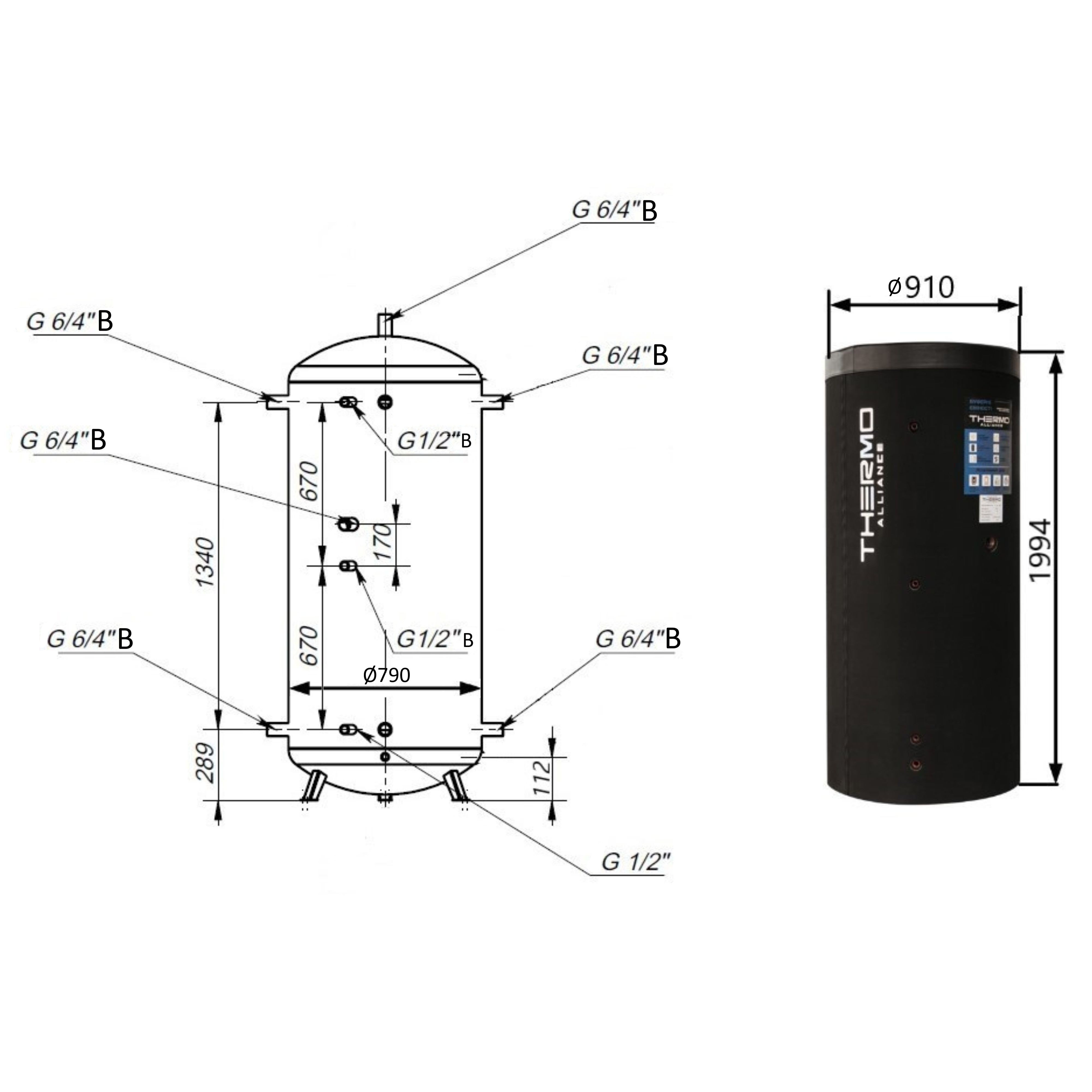 Теплоакумулятор Thermo Alliance TA-ТАМ-00 1000 з ізоляцією 80 мм