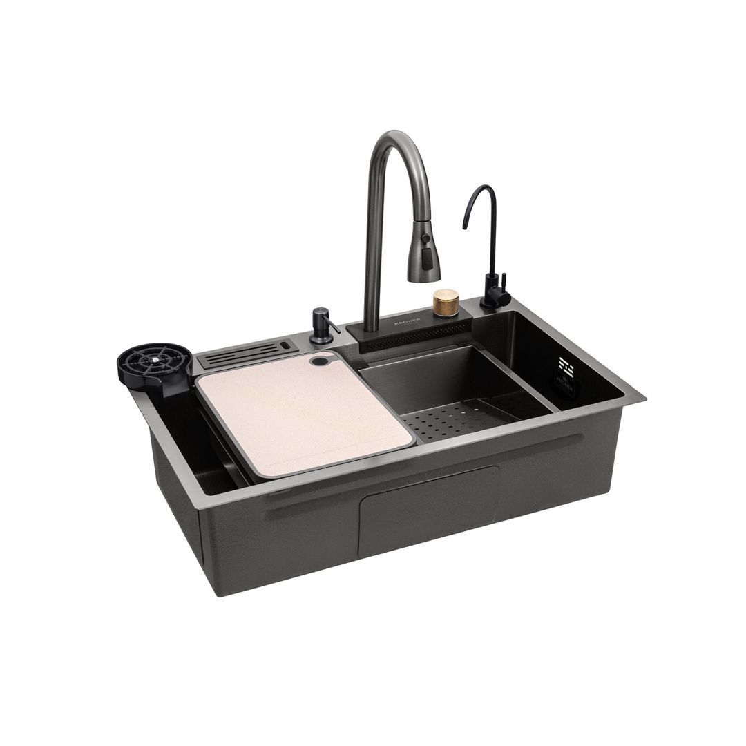 Кухонна мийка Kroner KRP Schwarze - SET7545NB PVD (3.0/0.8 мм)
