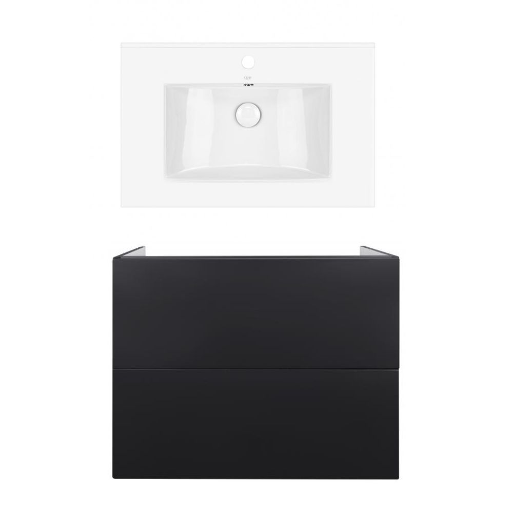 Комплект: тумба Tern підлогова 2 ящики висувних Push-to-Open, 700х725х437 мм Matt Black + раковина Albatross Qtap