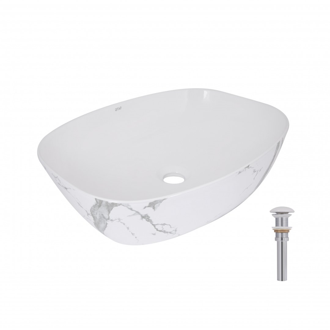 Раковина накладна Qtap Cardinal 500х380х140 мм, Marble, прямокутна, з донним клапаном QTCAR188MR49826