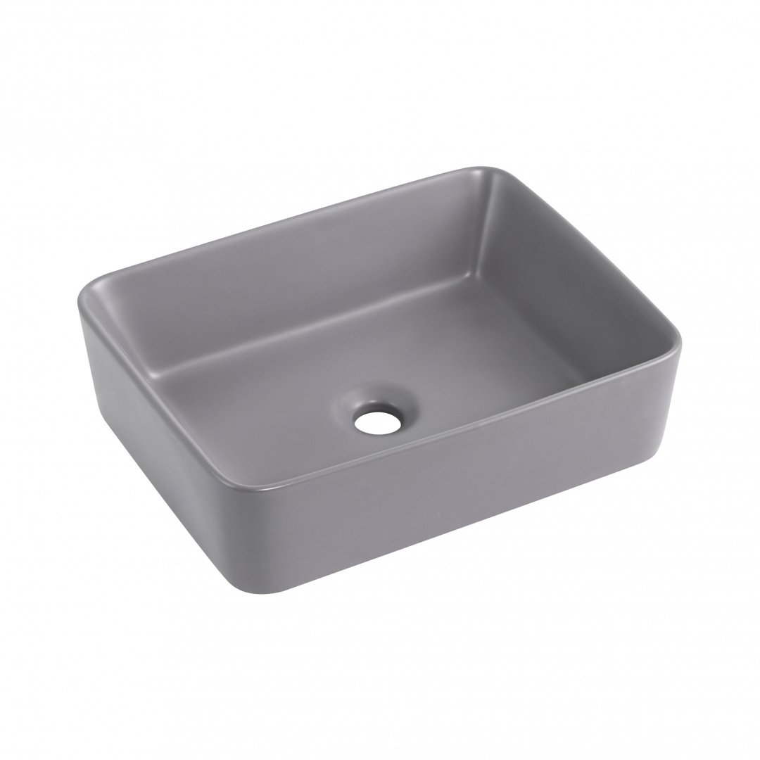 Раковина накладна Qtap Tern 480x370x135 мм, Stone grey, прямокутна, з донним клапаном QT17116069SG