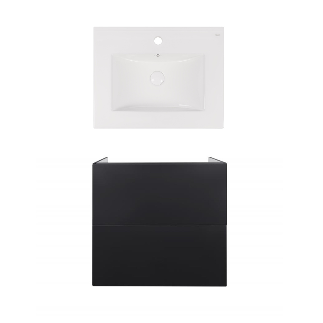 Комплект Qtap тумба підвісна Tern 600х580х437 мм Matt Black + раковина урізна Albatross E QT71TE44119