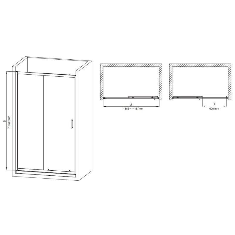 Двері у нішу розсувні MIXXUS PREMIUM DIVERSE SD01-140x185-TR CHROME прозоре скло 5мм (MI6874)