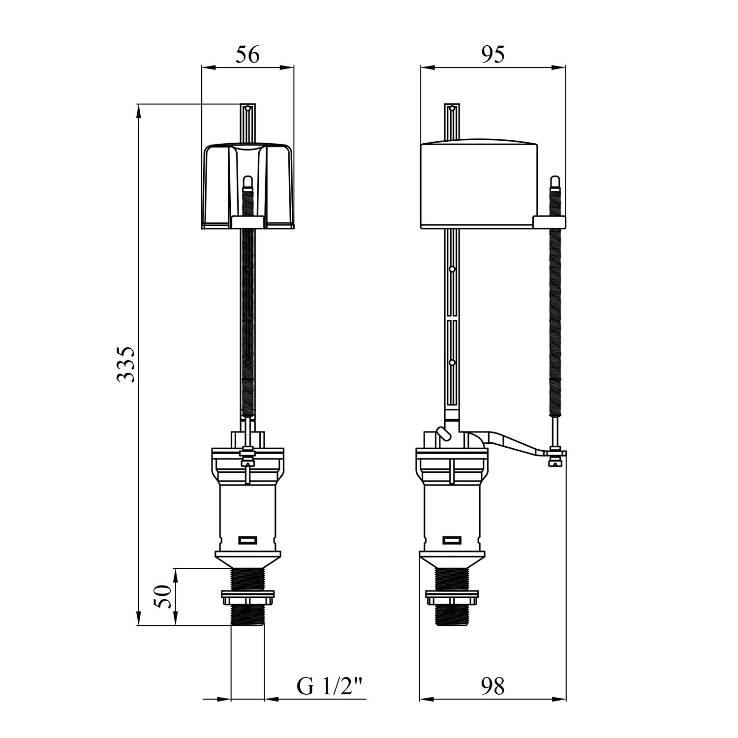 Наливний клапан для бачка унітаза Agua ВV01 з нижнім підведенням і пластиковою різьбою 1/2"