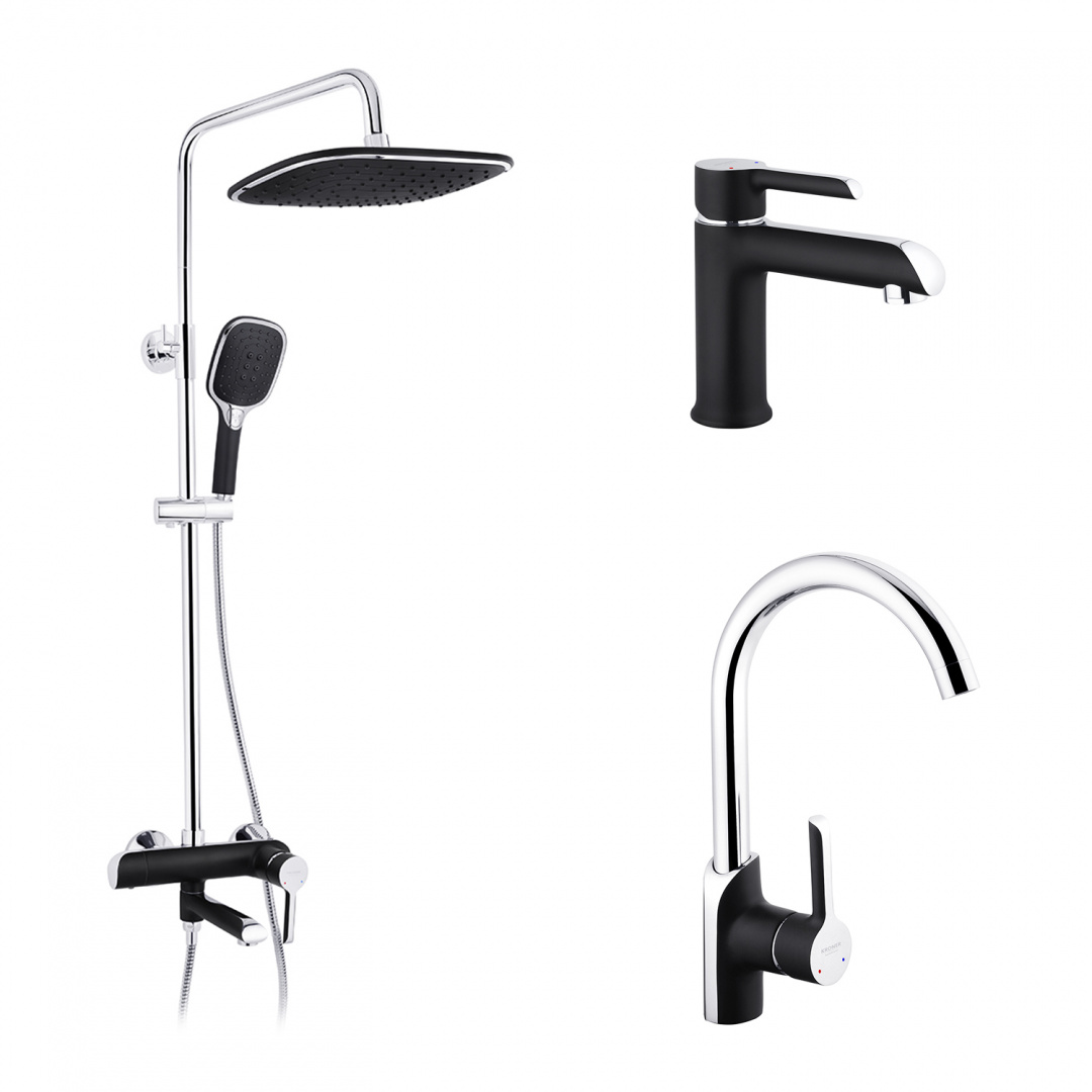 Набор 3 в 1 душова система Kroner Essen-SCH063 + змішувач Essen-SCH030 + змішувач Essen-SCH010