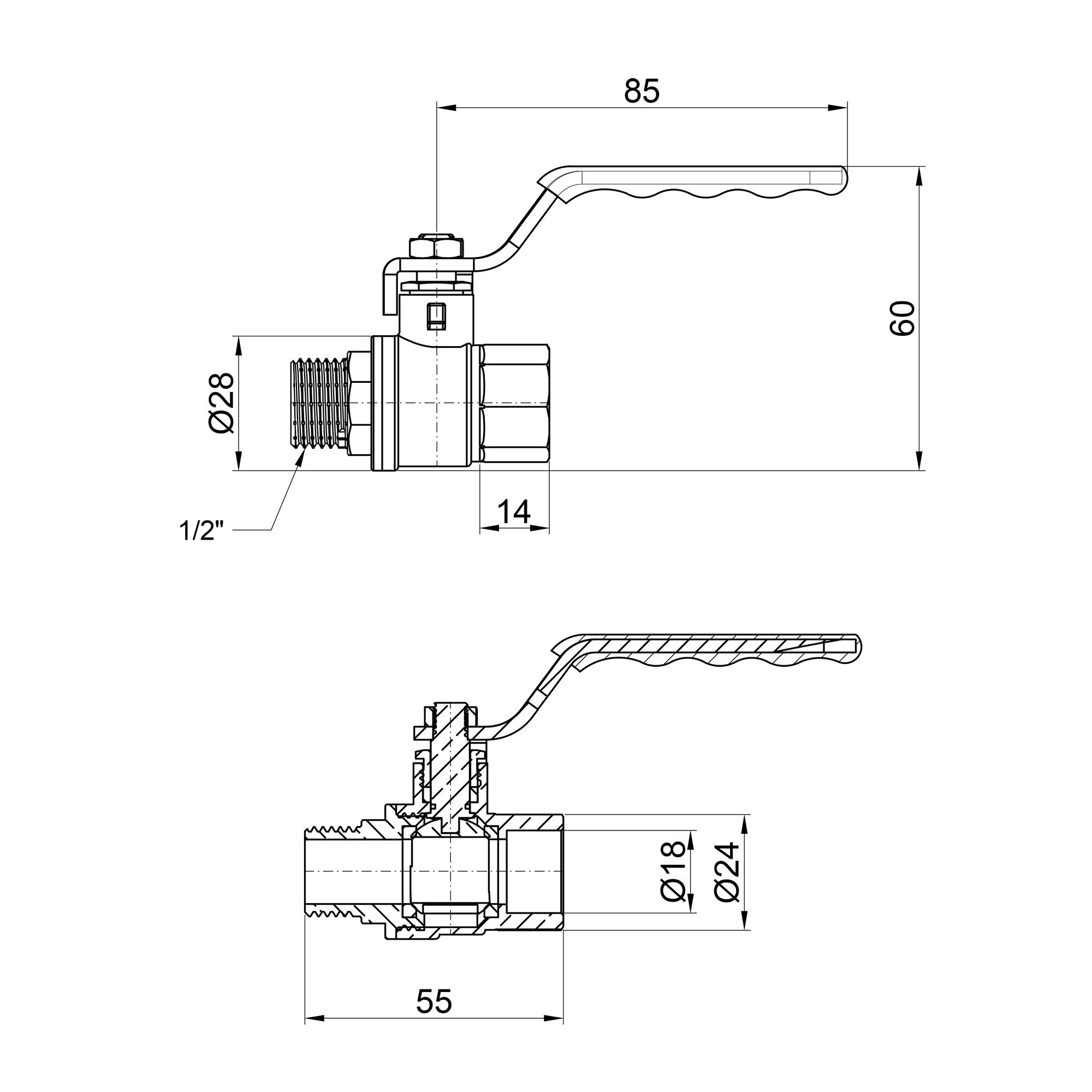 Кран кульовий Thermo Alliance Standart 1/2" ВЗ для води (важіль) SD605NW15PN40