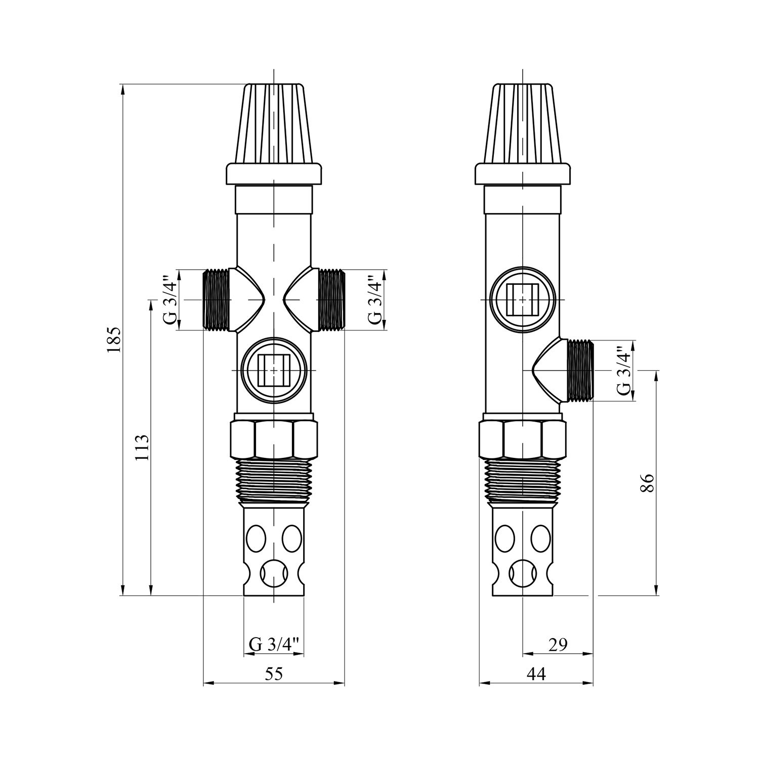 Регулюючий захисний клапан від перегріву Karro 3/4" Regulus DBW1 латунний