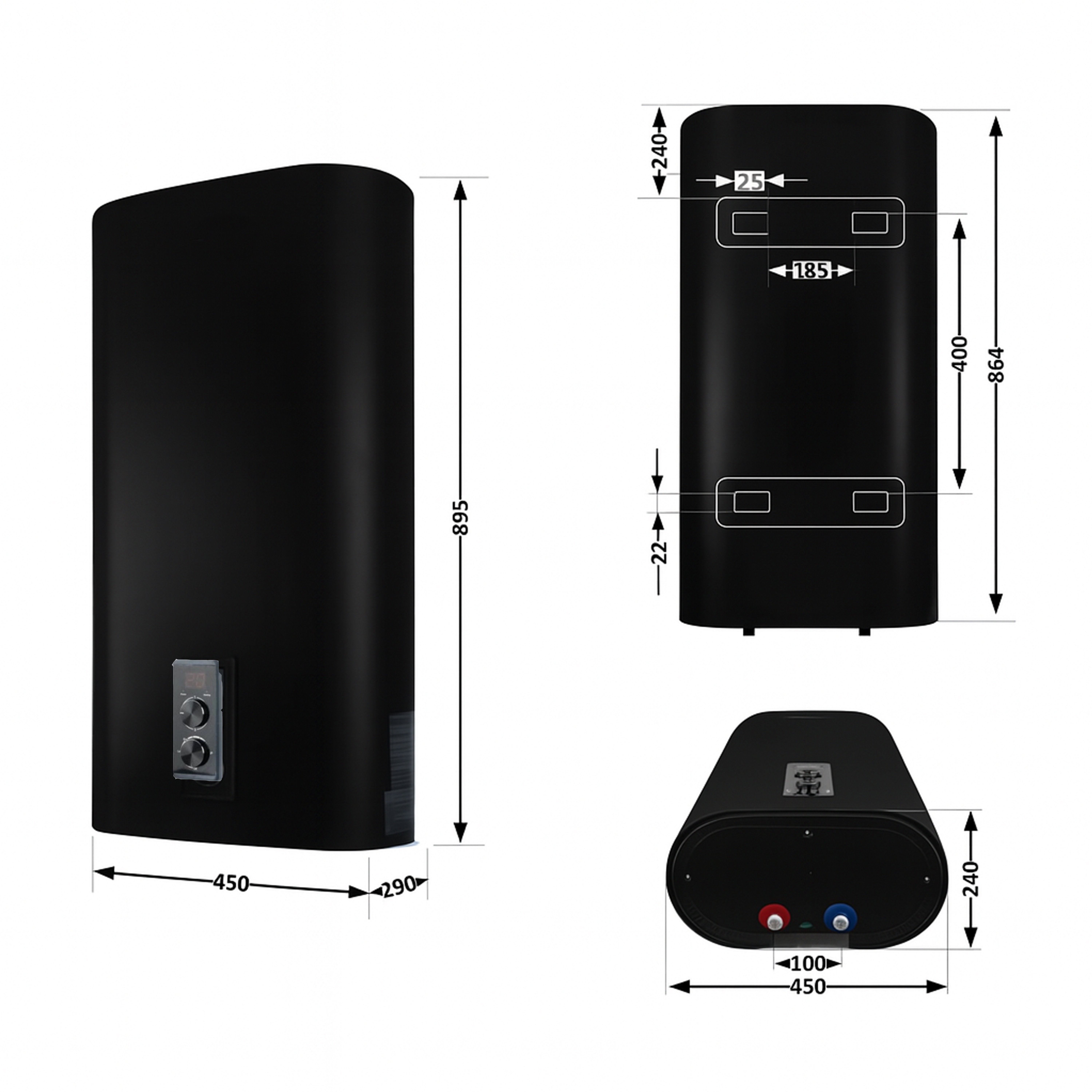 Водонагрівач електричний Thermo Alliance 50 л, Black, плоский, вертикальний, сухий ТЕН 2 кВт (0,8+1,2) DT50V20GPDD2B